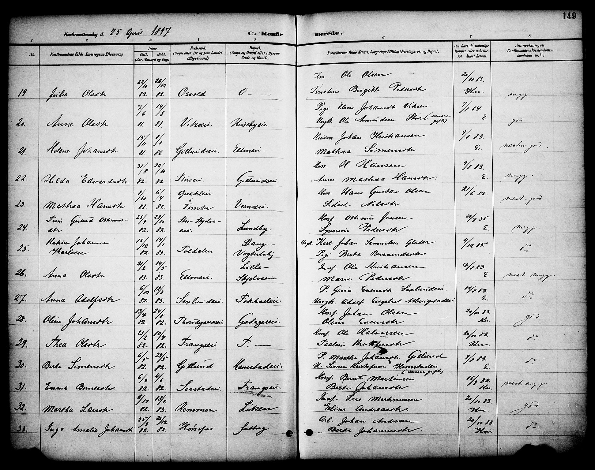 Stange prestekontor, AV/SAH-PREST-002/K/L0020: Parish register (official) no. 20, 1894-1905, p. 149