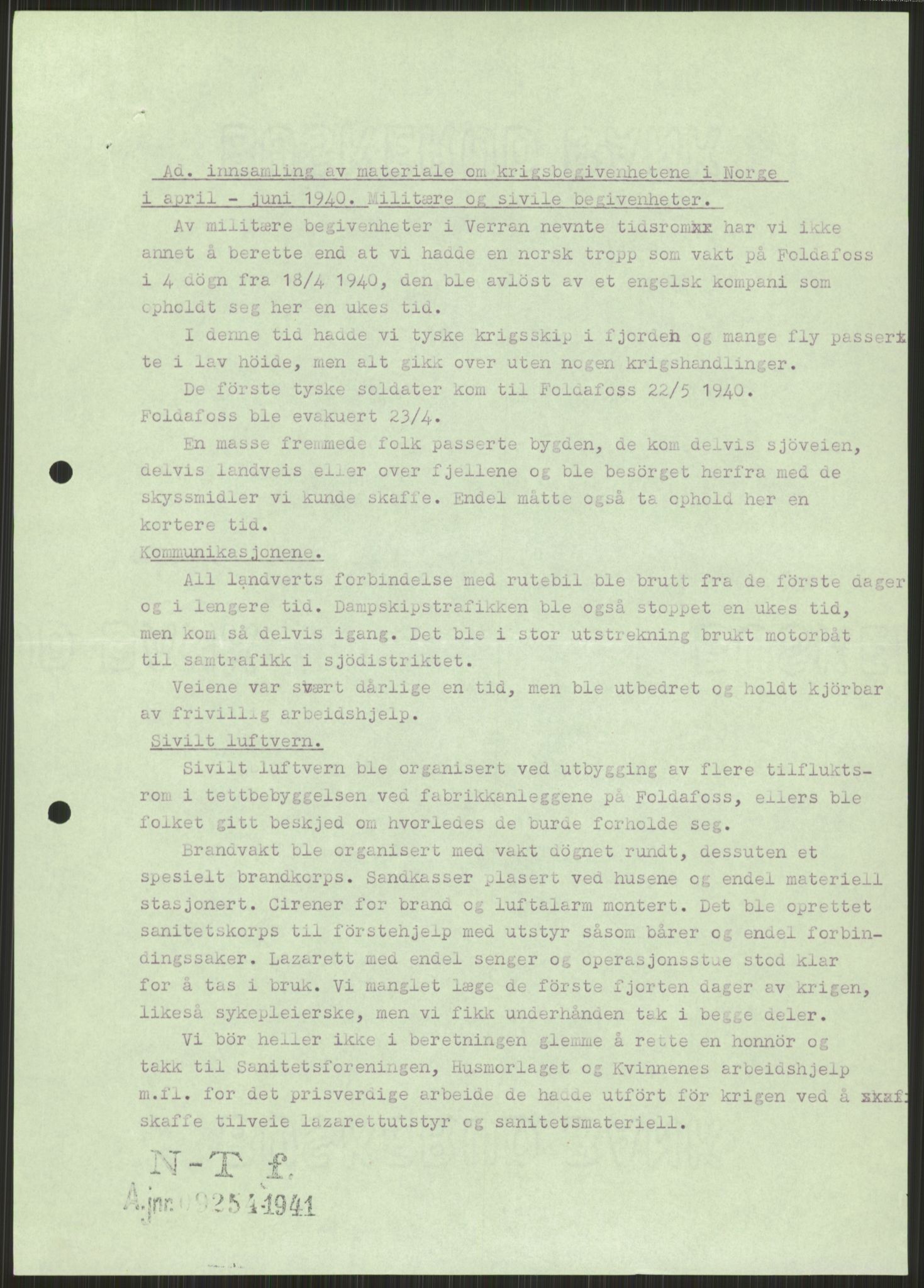 Forsvaret, Forsvarets krigshistoriske avdeling, AV/RA-RAFA-2017/Y/Ya/L0016: II-C-11-31 - Fylkesmenn.  Rapporter om krigsbegivenhetene 1940., 1940, p. 445