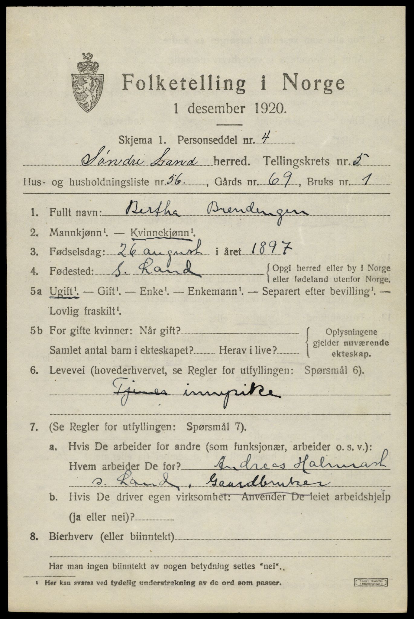 SAH, 1920 census for Søndre Land, 1920, p. 5775