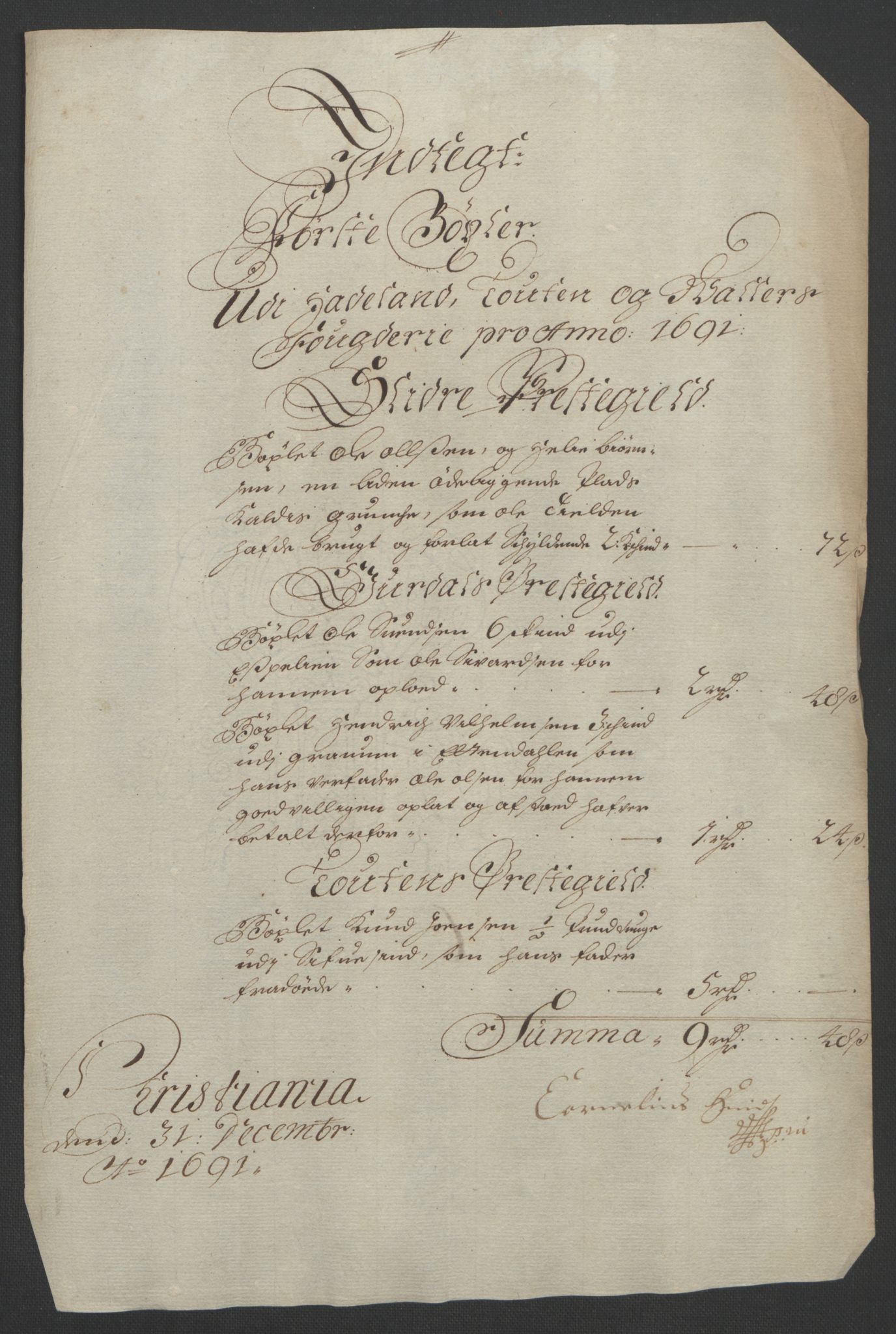 Rentekammeret inntil 1814, Reviderte regnskaper, Fogderegnskap, RA/EA-4092/R18/L1290: Fogderegnskap Hadeland, Toten og Valdres, 1691, p. 64