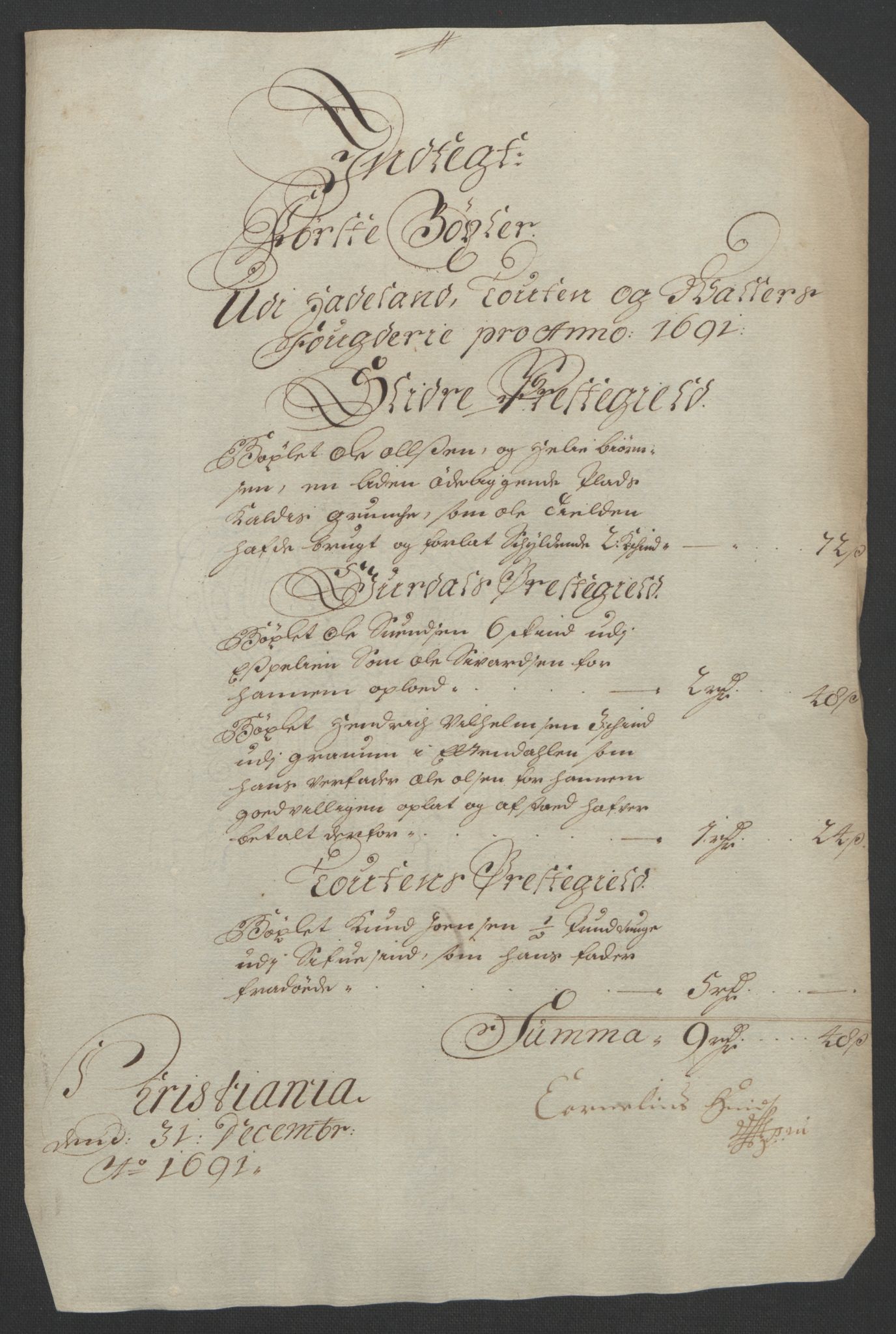 Rentekammeret inntil 1814, Reviderte regnskaper, Fogderegnskap, AV/RA-EA-4092/R18/L1290: Fogderegnskap Hadeland, Toten og Valdres, 1691, p. 64