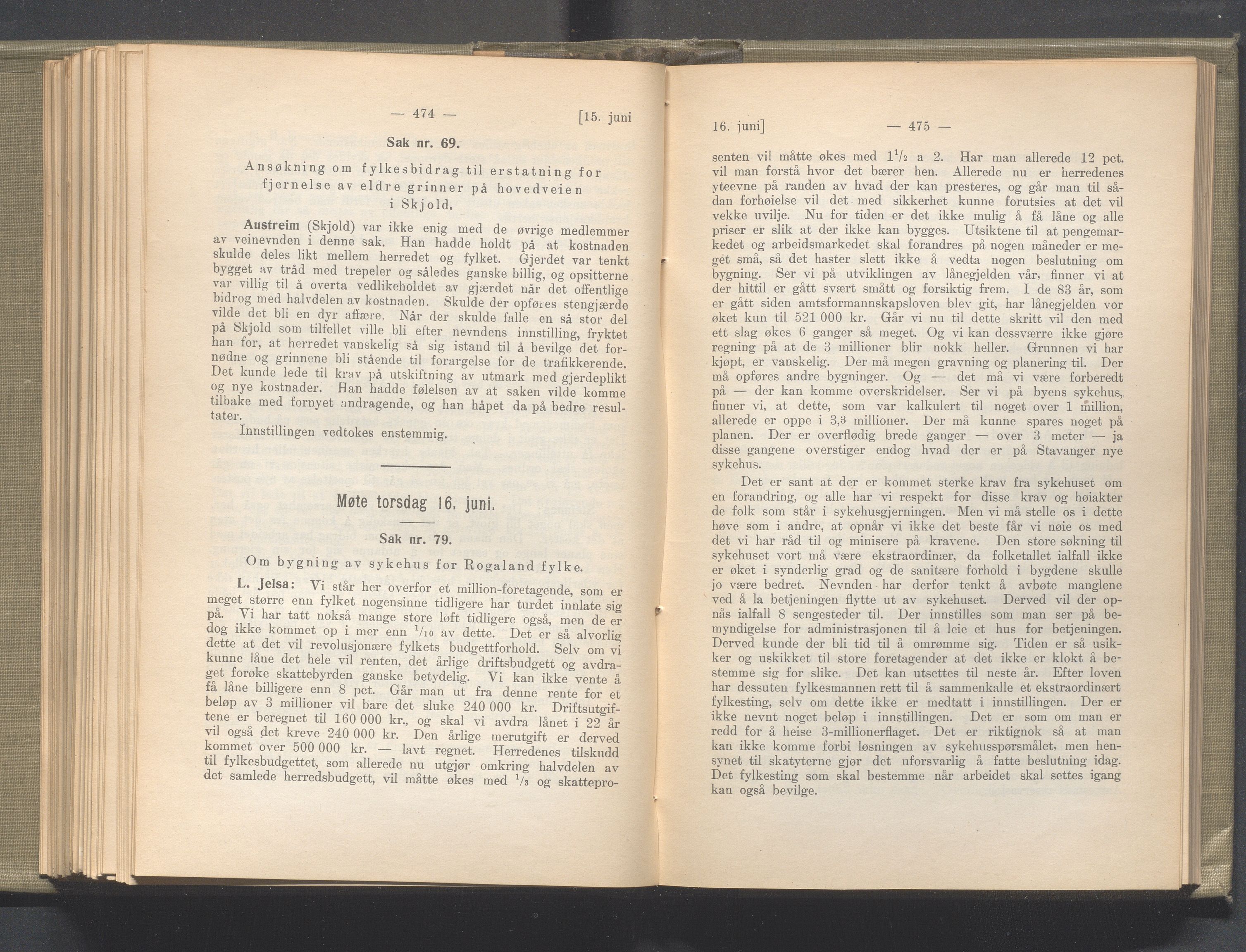 Rogaland fylkeskommune - Fylkesrådmannen , IKAR/A-900/A/Aa/Aaa/L0040: Møtebok , 1921, p. 474-475