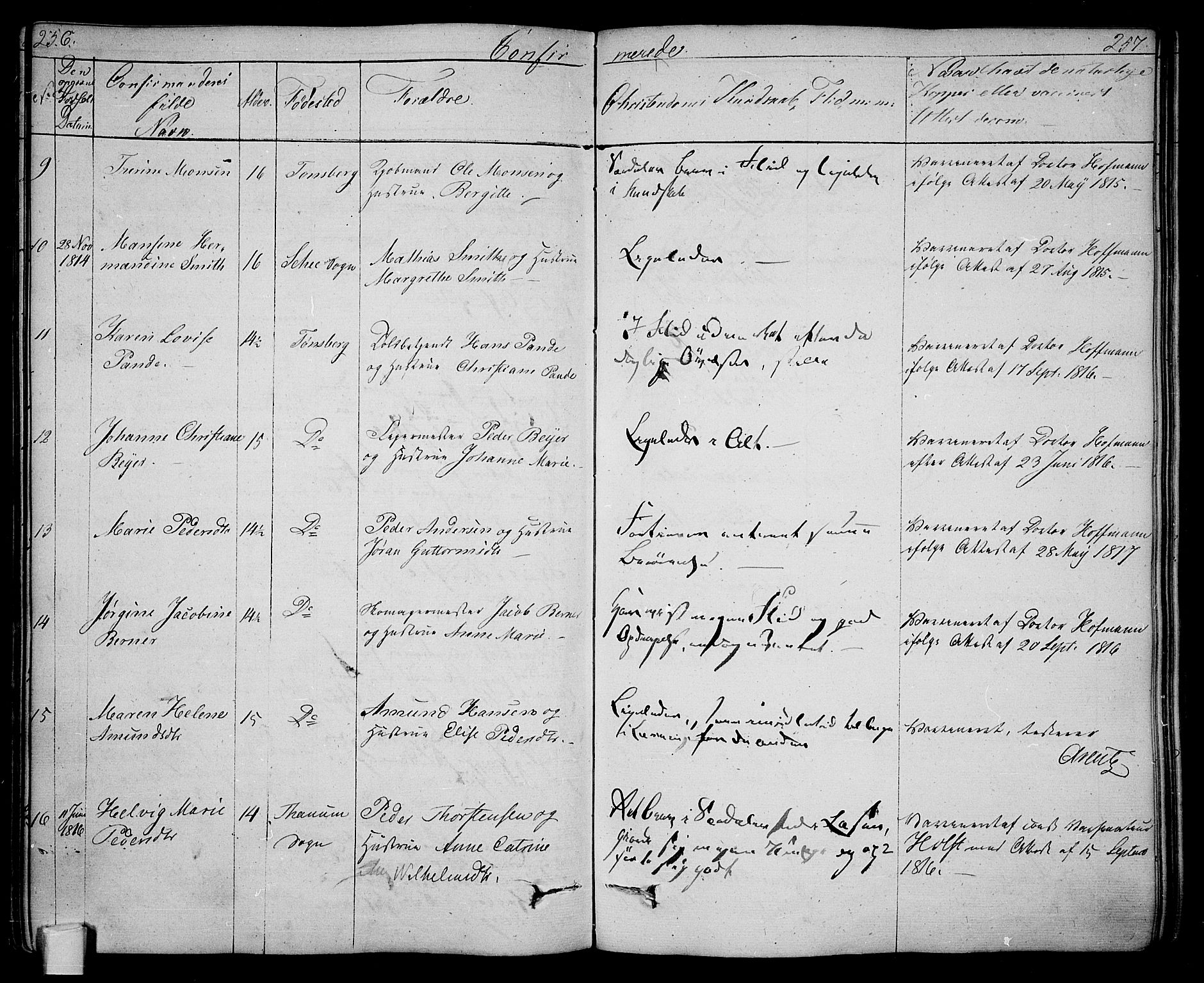 Tønsberg kirkebøker, SAKO/A-330/F/Fa/L0005: Parish register (official) no. I 5, 1827-1836, p. 256-257