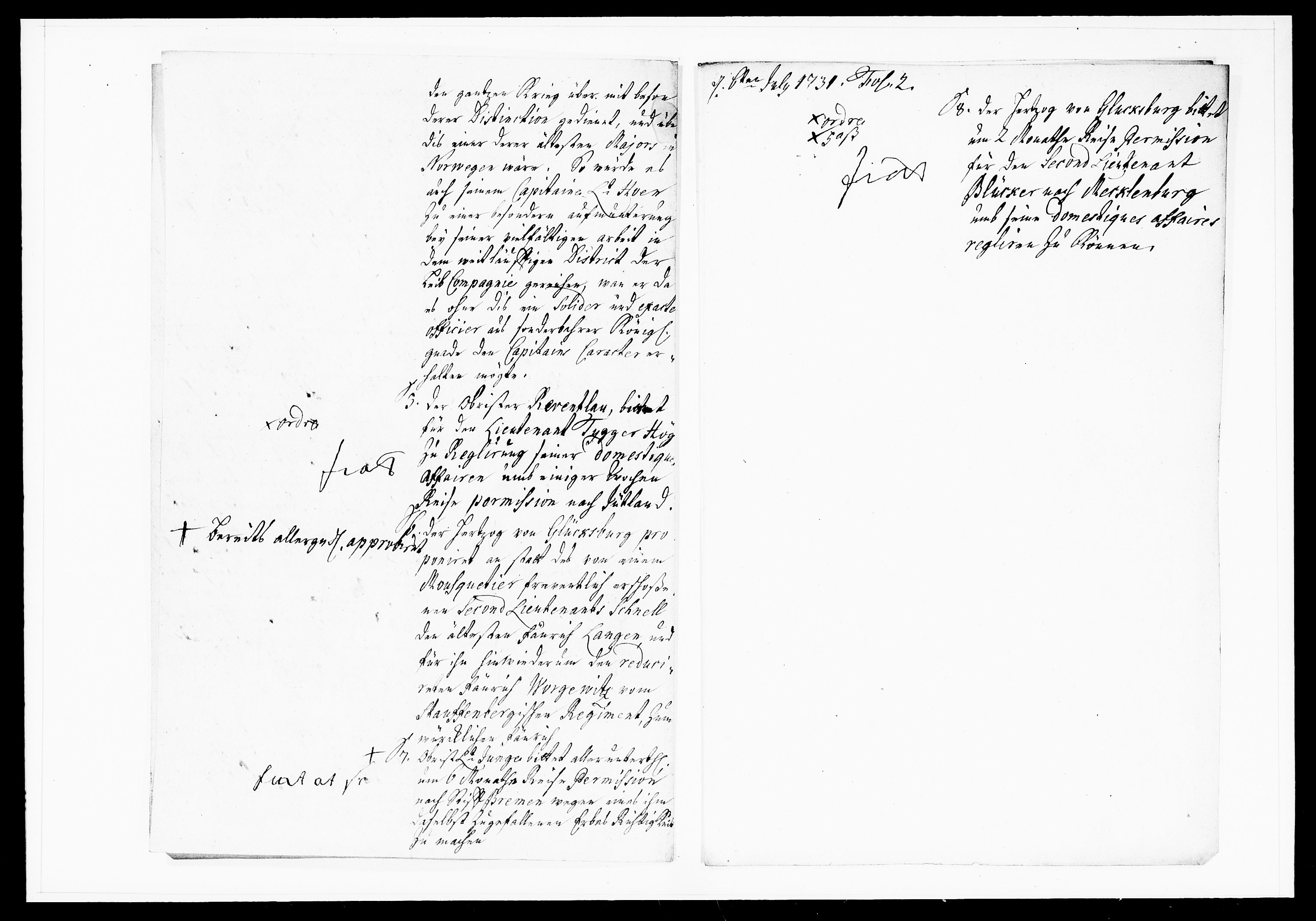 Krigskollegiet, Krigskancelliet, DRA/A-0006/-/1099-1102: Refererede sager, 1731, p. 223