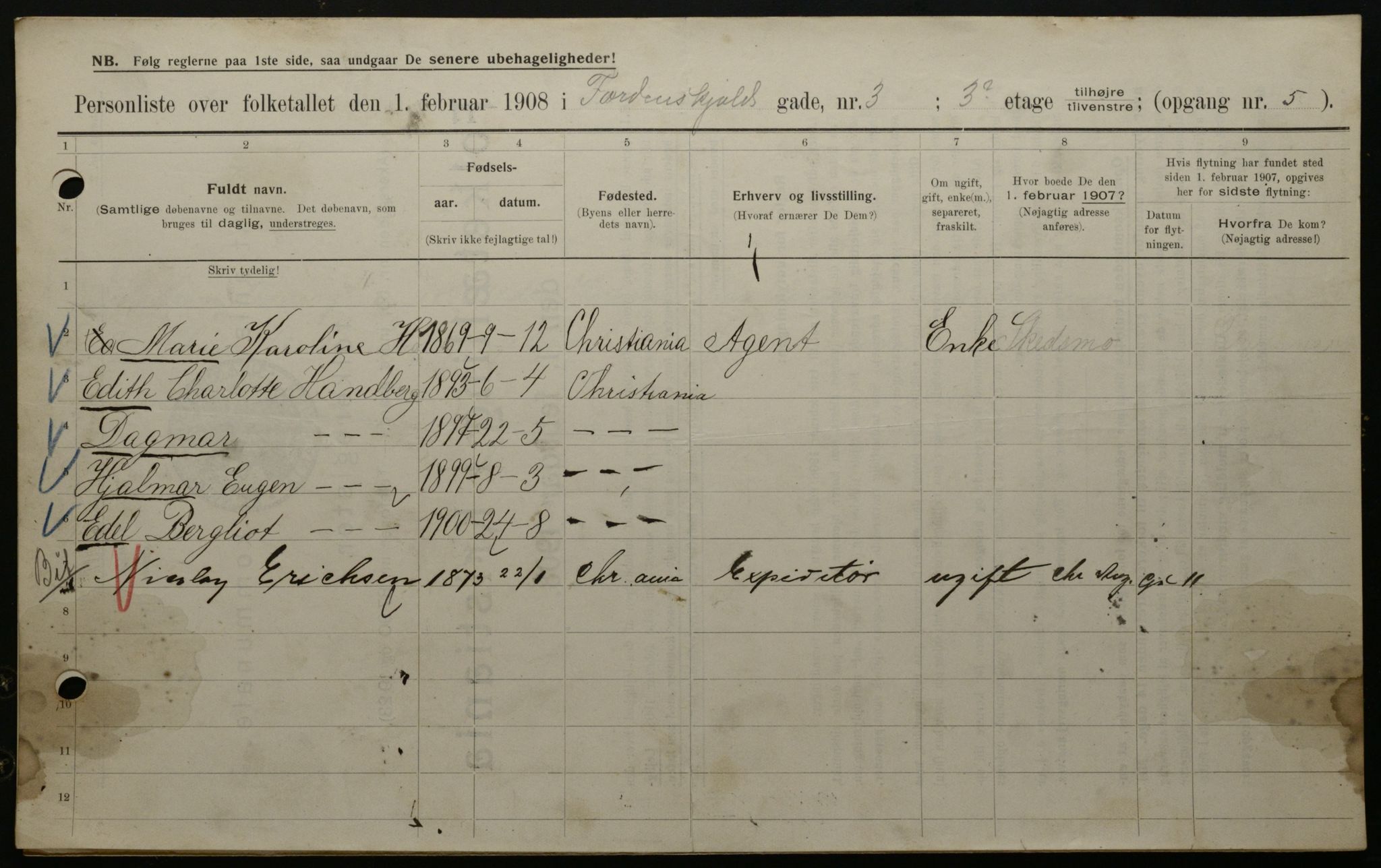 OBA, Municipal Census 1908 for Kristiania, 1908, p. 102257