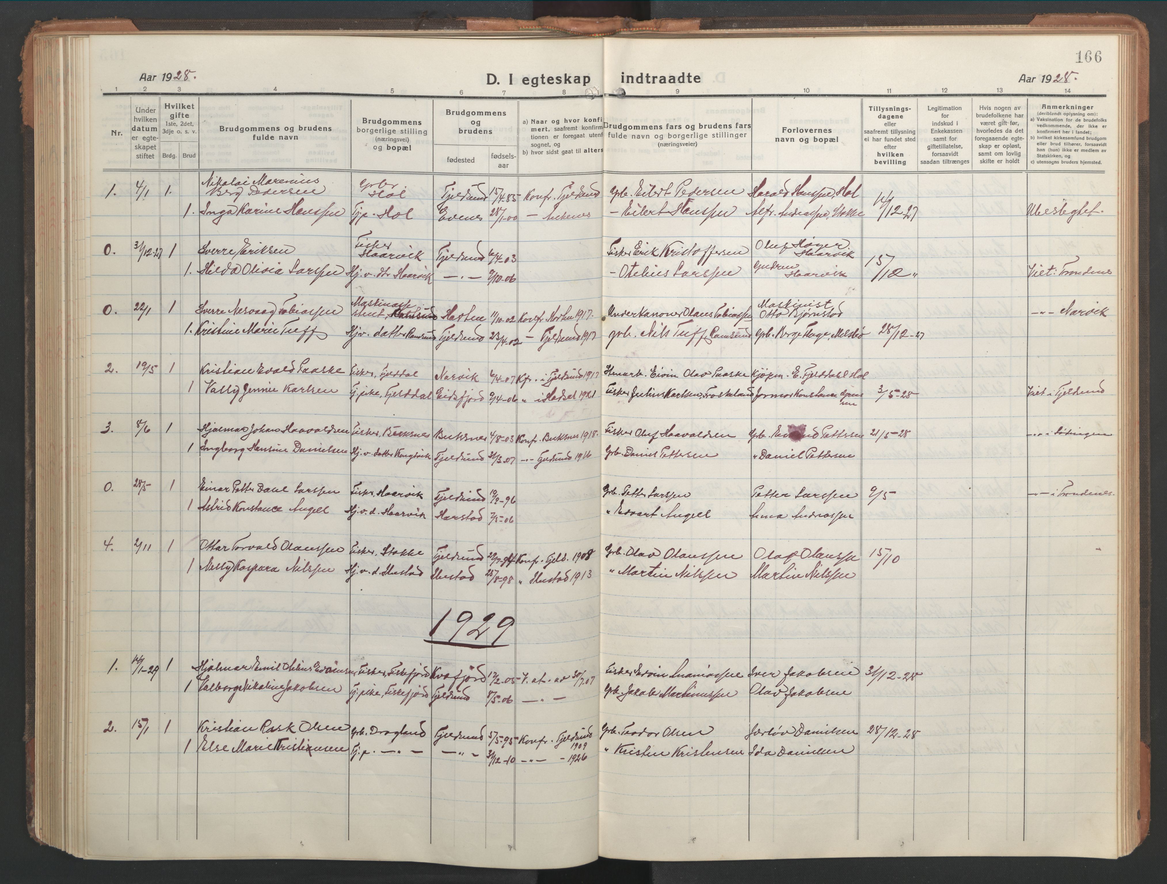 Ministerialprotokoller, klokkerbøker og fødselsregistre - Nordland, AV/SAT-A-1459/865/L0933: Parish register (copy) no. 865C05, 1917-1947, p. 166