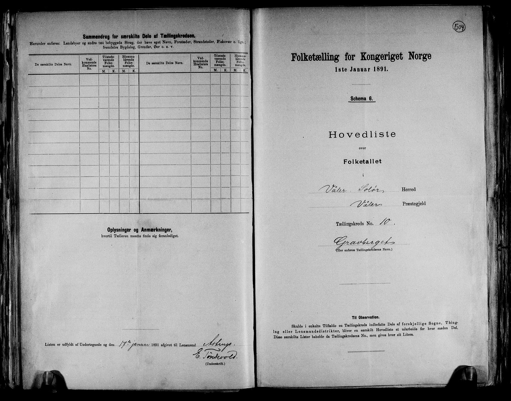 RA, 1891 census for 0426 Våler, 1891, p. 22