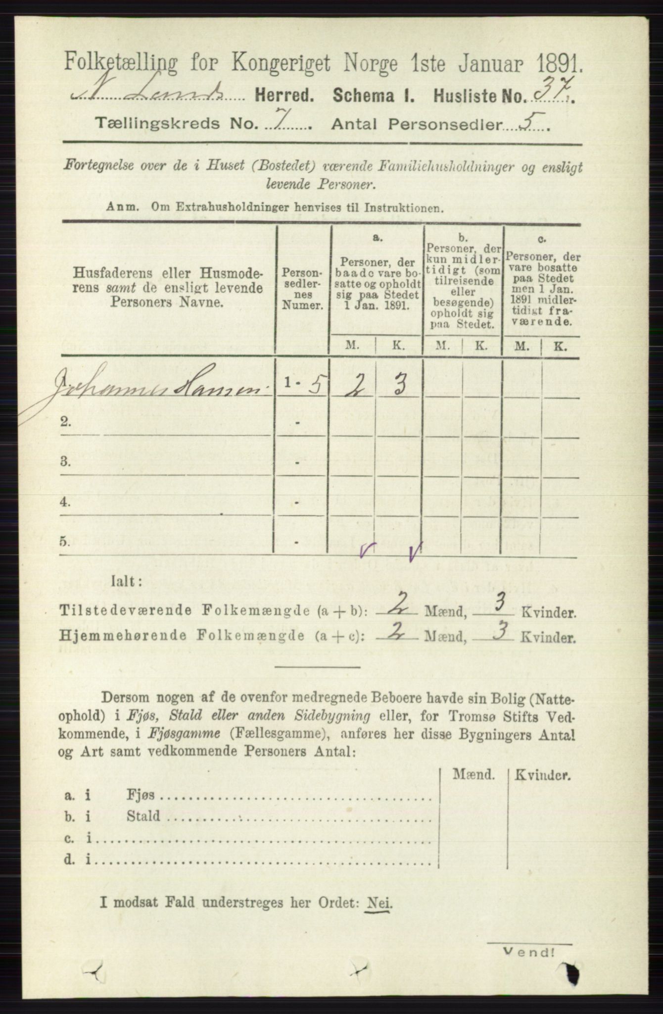 RA, 1891 census for 0538 Nordre Land, 1891, p. 1926