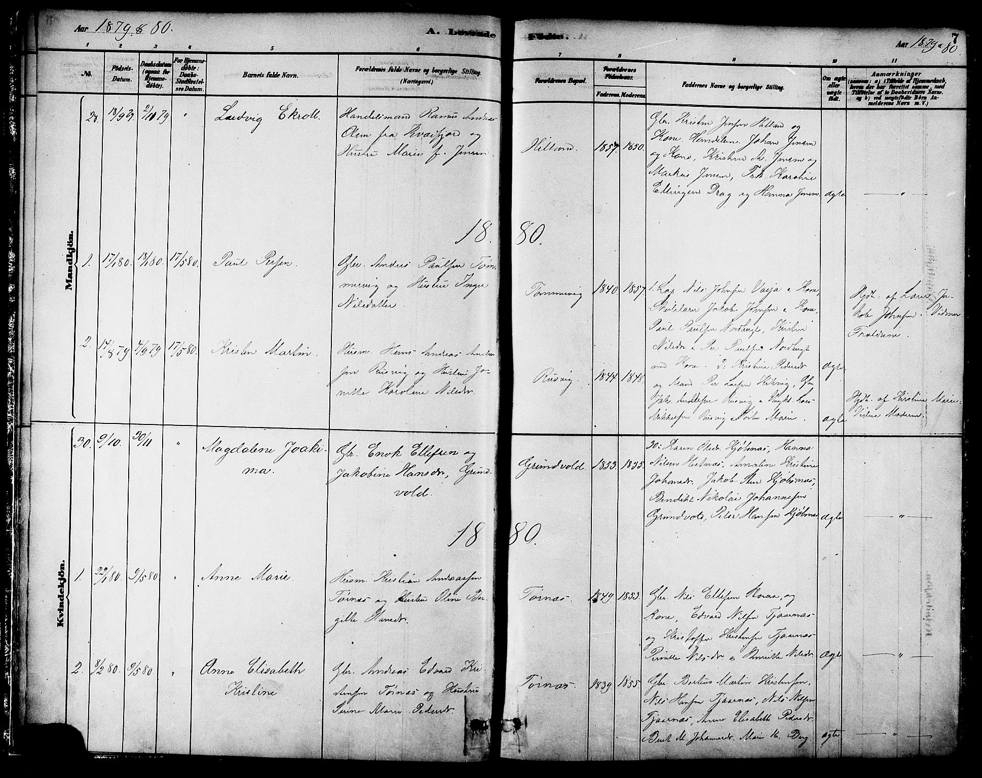 Ministerialprotokoller, klokkerbøker og fødselsregistre - Nordland, AV/SAT-A-1459/861/L0868: Parish register (official) no. 861A03, 1879-1889, p. 7