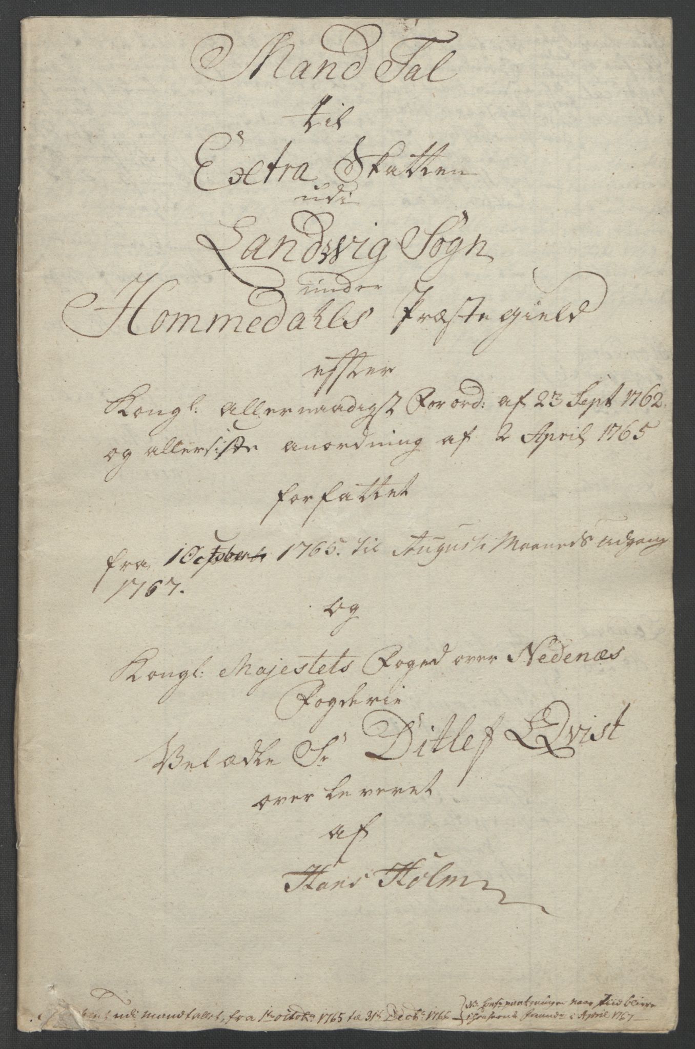 Rentekammeret inntil 1814, Reviderte regnskaper, Fogderegnskap, RA/EA-4092/R39/L2424: Ekstraskatten Nedenes, 1762-1767, p. 282