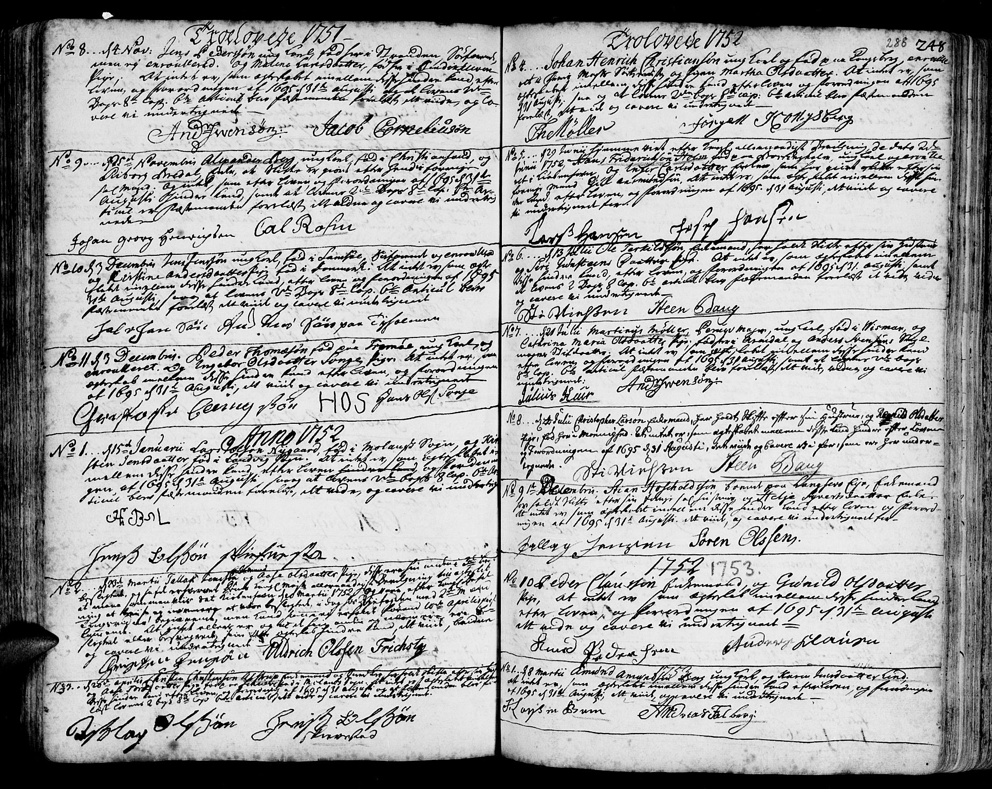 Arendal sokneprestkontor, Trefoldighet, SAK/1111-0040/F/Fa/L0001: Parish register (official) no. A 1, 1703-1815, p. 288