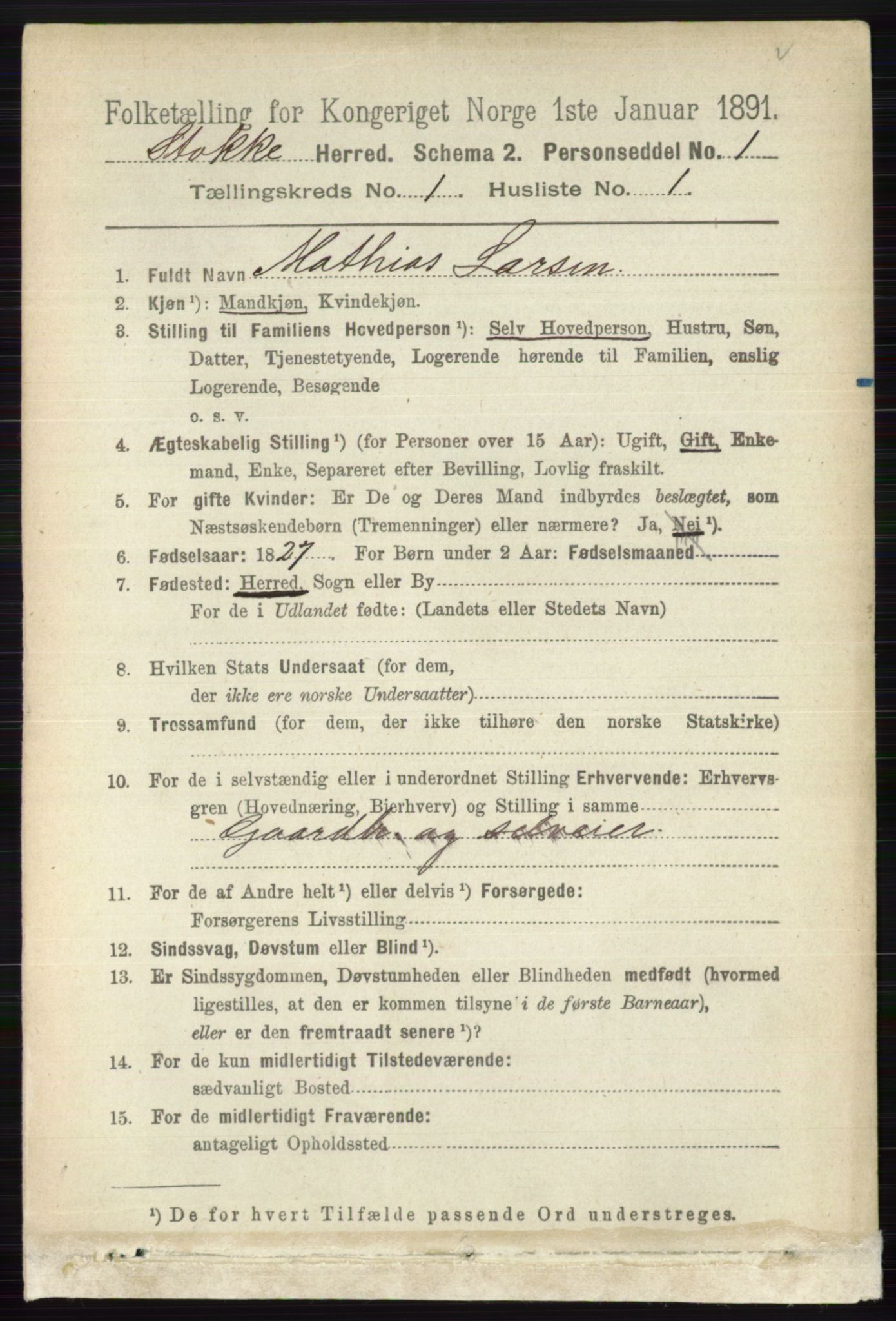 RA, 1891 census for 0720 Stokke, 1891, p. 161