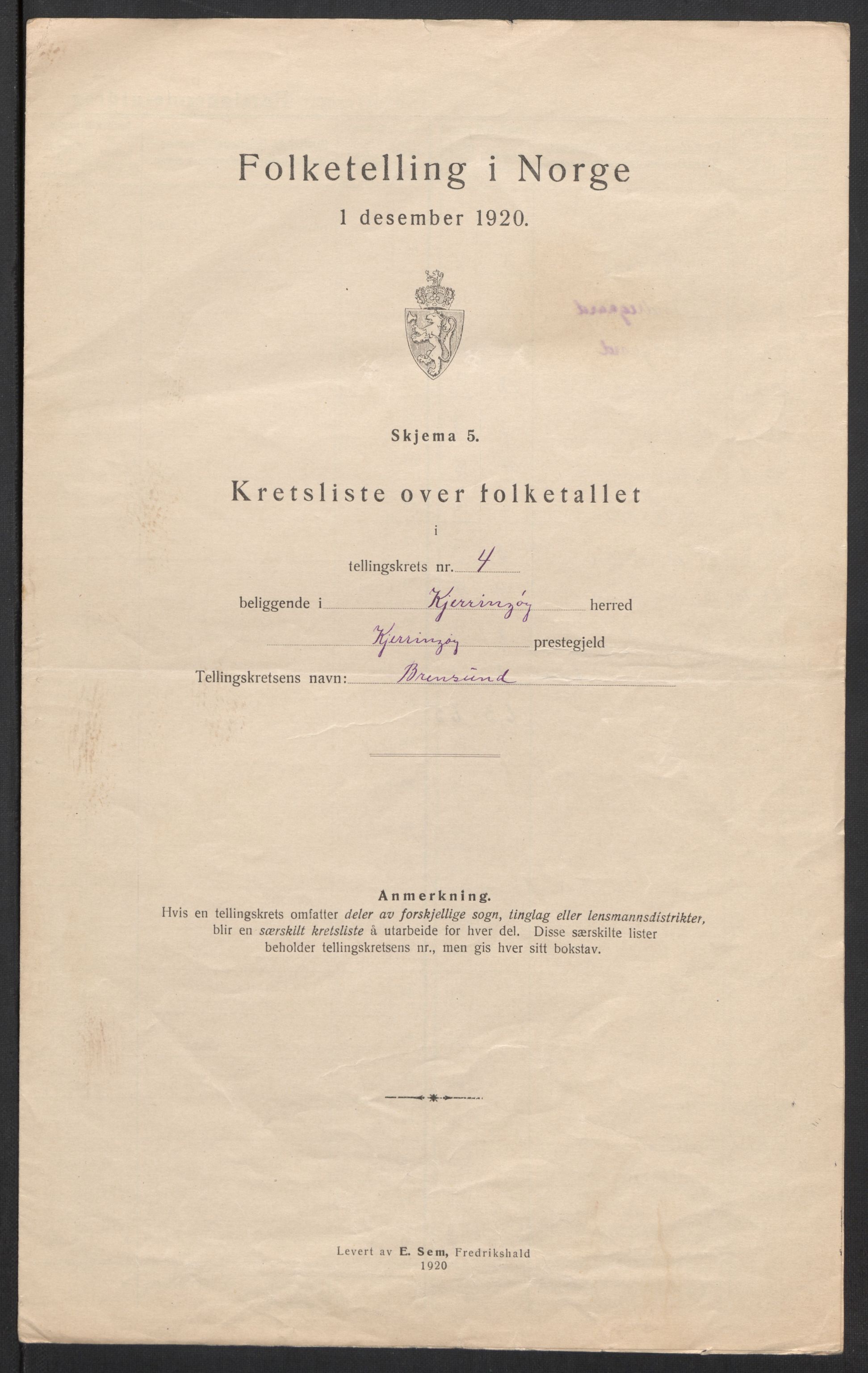 SAT, 1920 census for Kjerringøy, 1920, p. 16