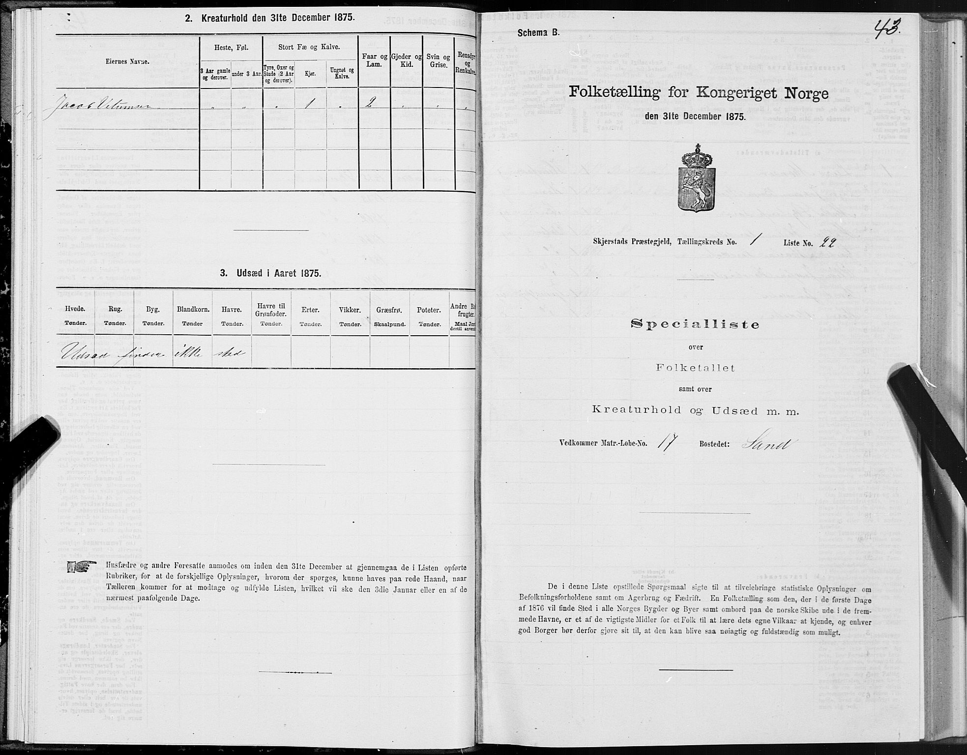 SAT, 1875 census for 1842P Skjerstad, 1875, p. 1043