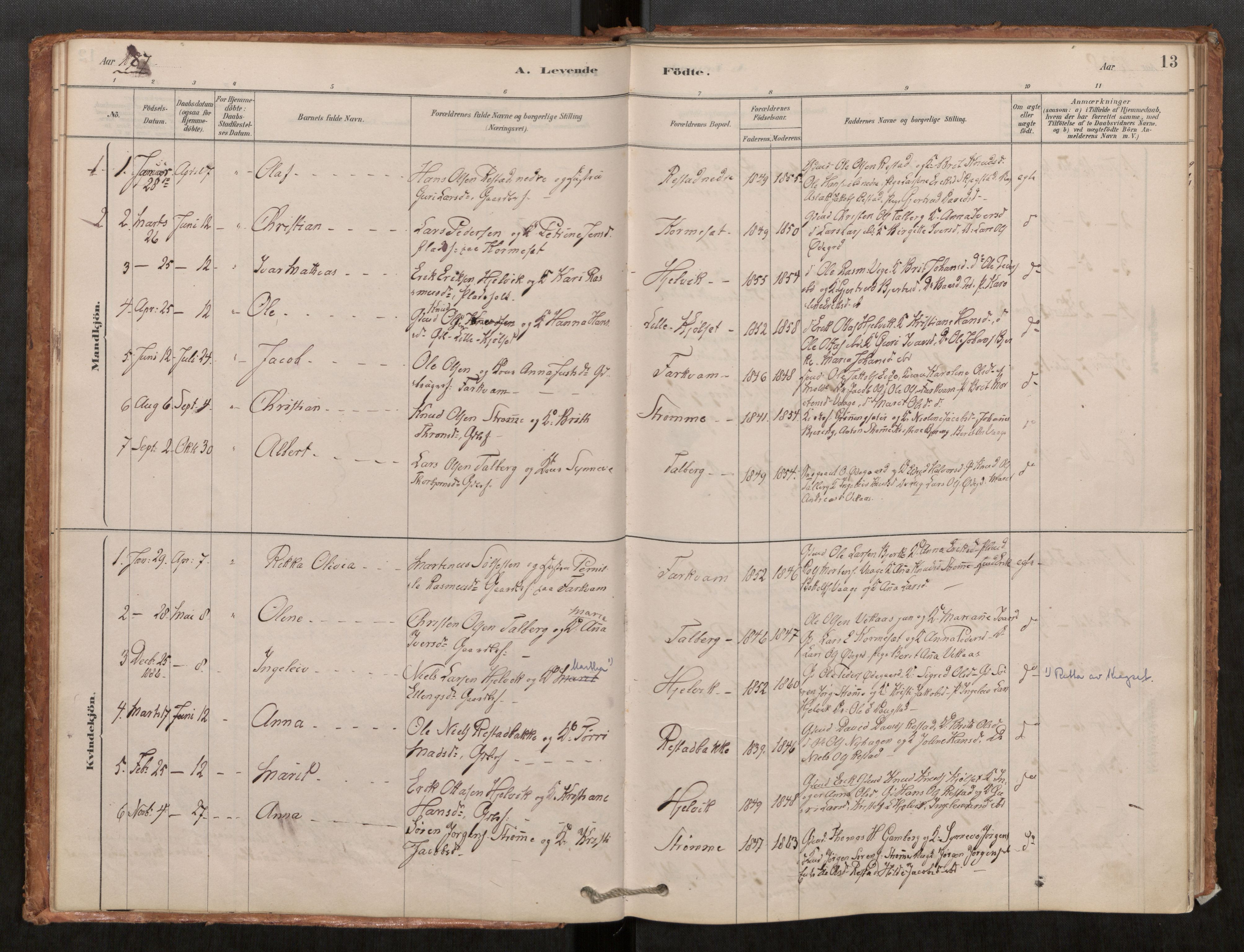 Ministerialprotokoller, klokkerbøker og fødselsregistre - Møre og Romsdal, AV/SAT-A-1454/550/L0621: Parish register (official) no. 550A01, 1878-1915, p. 13