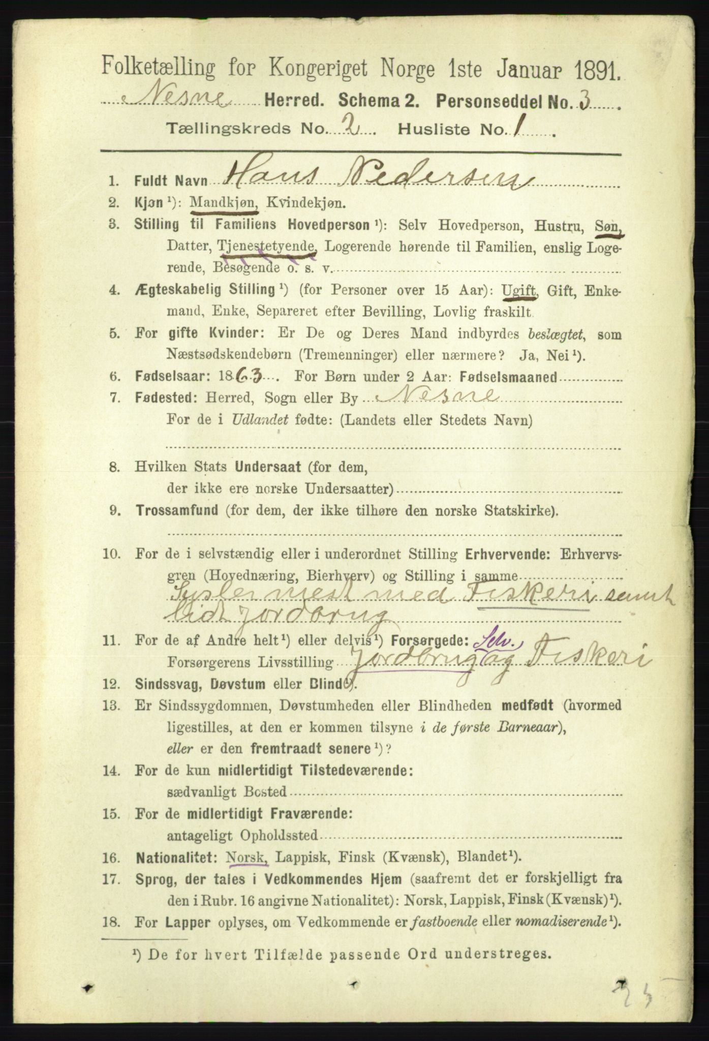 RA, 1891 census for 1828 Nesna, 1891, p. 836