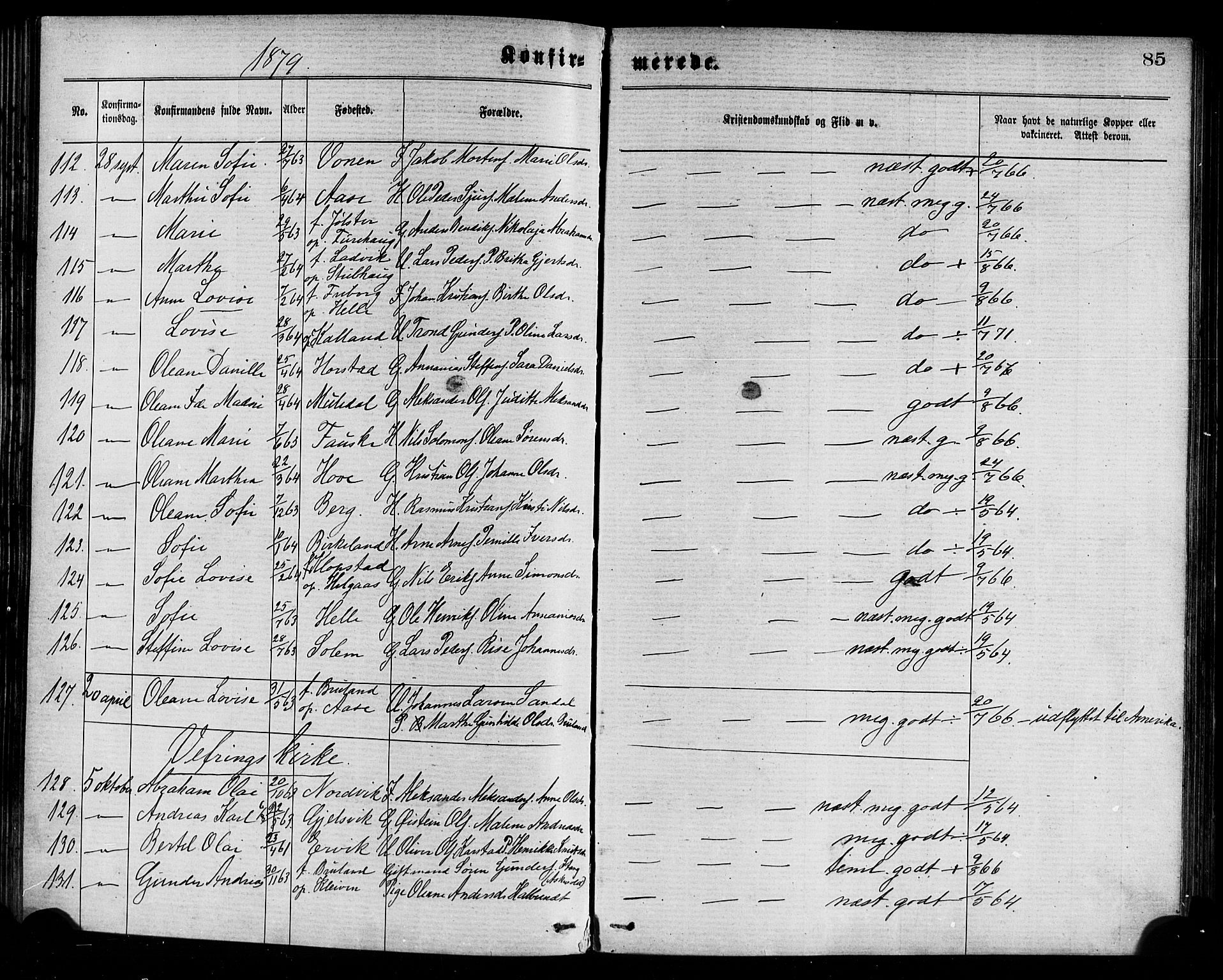 Førde sokneprestembete, AV/SAB-A-79901/H/Haa/Haaa/L0011: Parish register (official) no. A 11, 1877-1880, p. 85