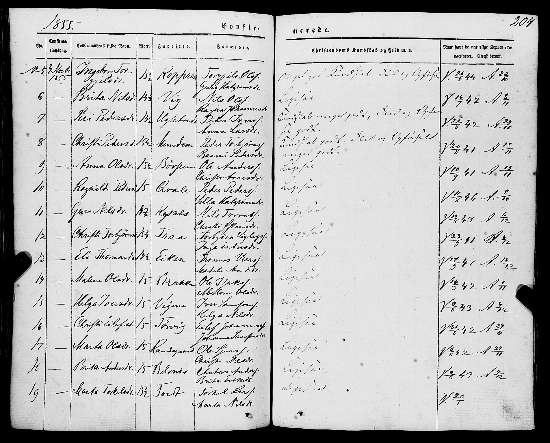 Strandebarm sokneprestembete, AV/SAB-A-78401/H/Haa: Parish register (official) no. A 7, 1844-1872, p. 204