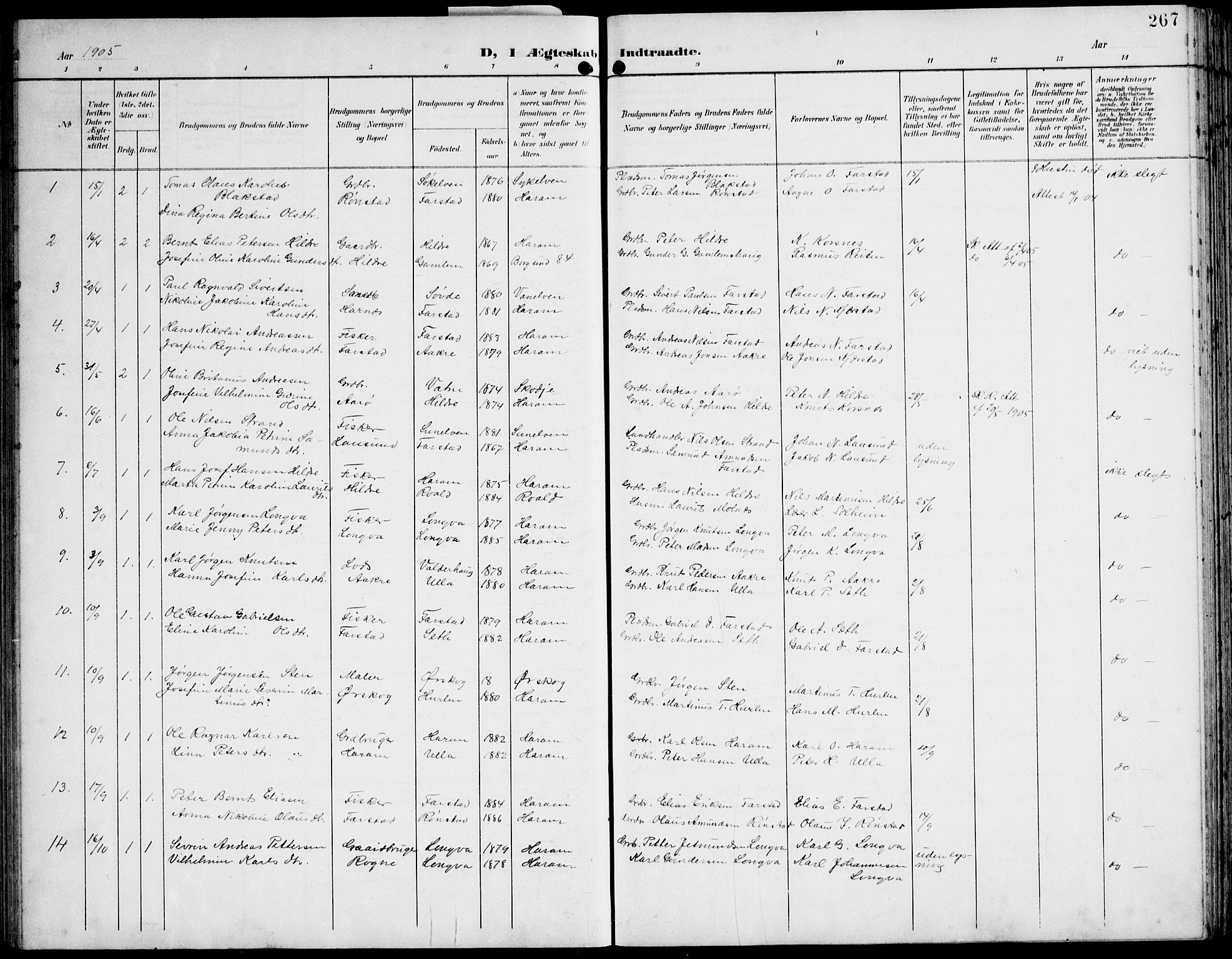 Ministerialprotokoller, klokkerbøker og fødselsregistre - Møre og Romsdal, AV/SAT-A-1454/536/L0511: Parish register (copy) no. 536C06, 1899-1944, p. 267