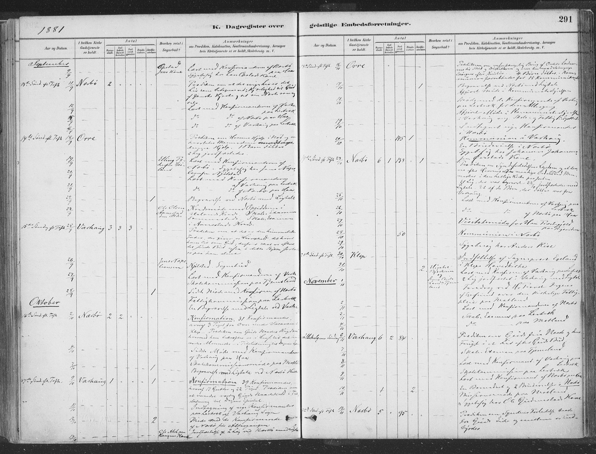 Hå sokneprestkontor, SAST/A-101801/001/30BA/L0010: Parish register (official) no. A 9, 1879-1896, p. 291