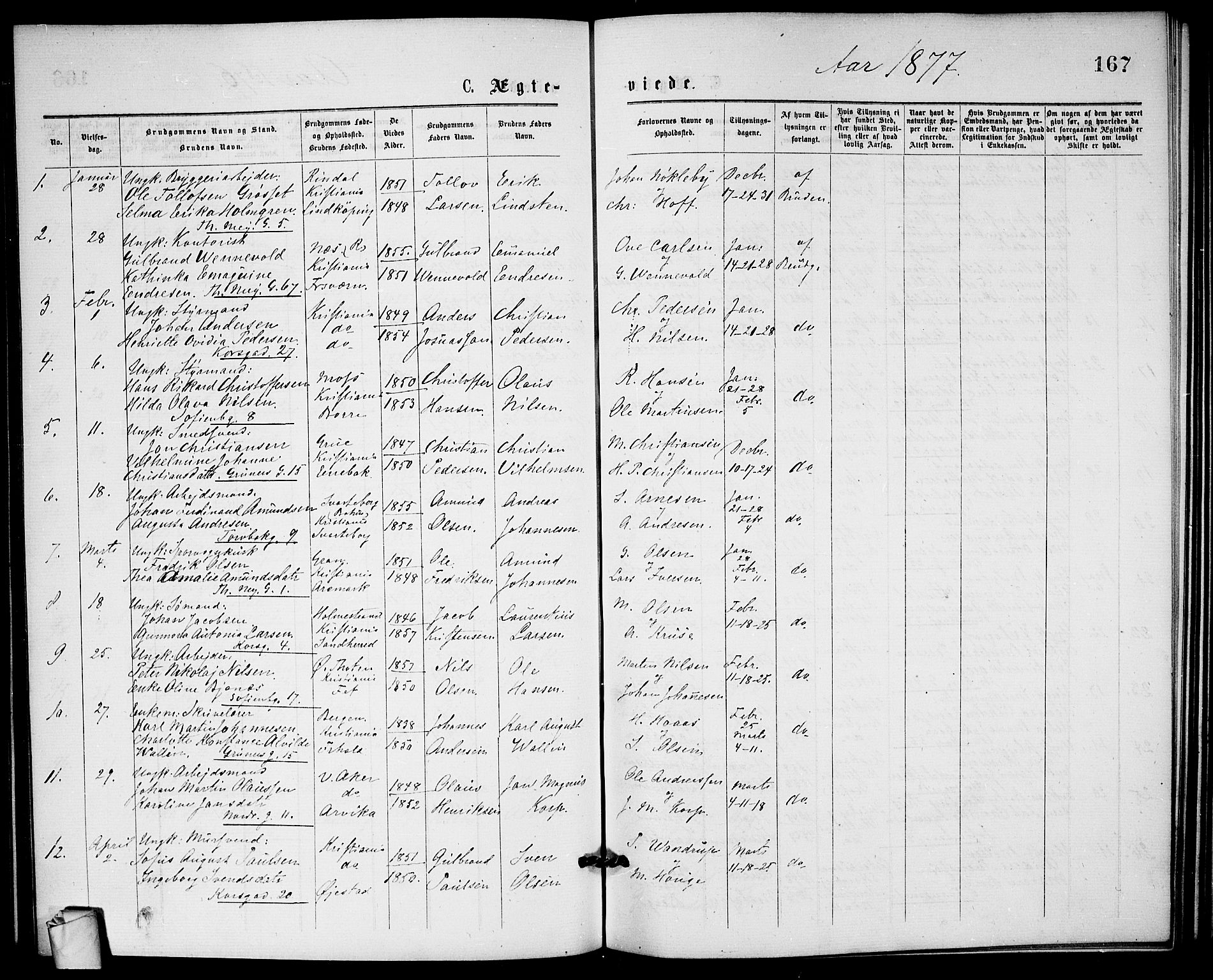 Paulus prestekontor Kirkebøker, AV/SAO-A-10871/G/Ga/L0001: Parish register (copy) no. 1, 1875-1878, p. 167