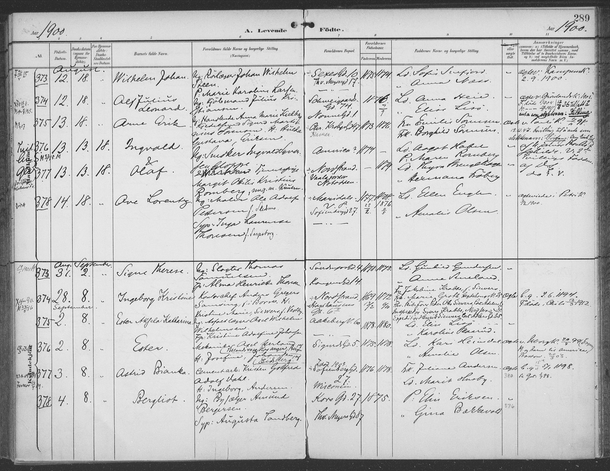 Rikshospitalet prestekontor Kirkebøker, SAO/A-10309b/F/L0011: Parish register (official) no. 11, 1898-1900, p. 289