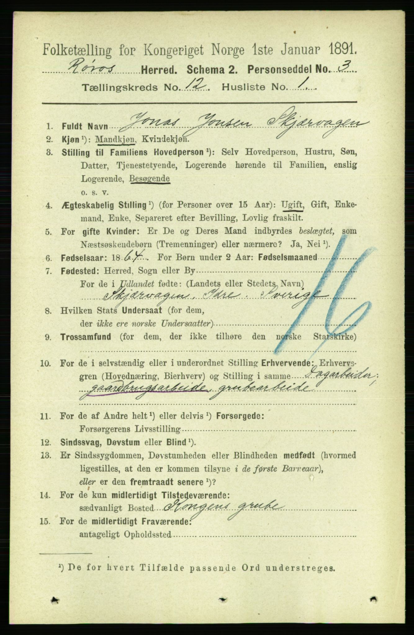 RA, 1891 census for 1640 Røros, 1891, p. 2371