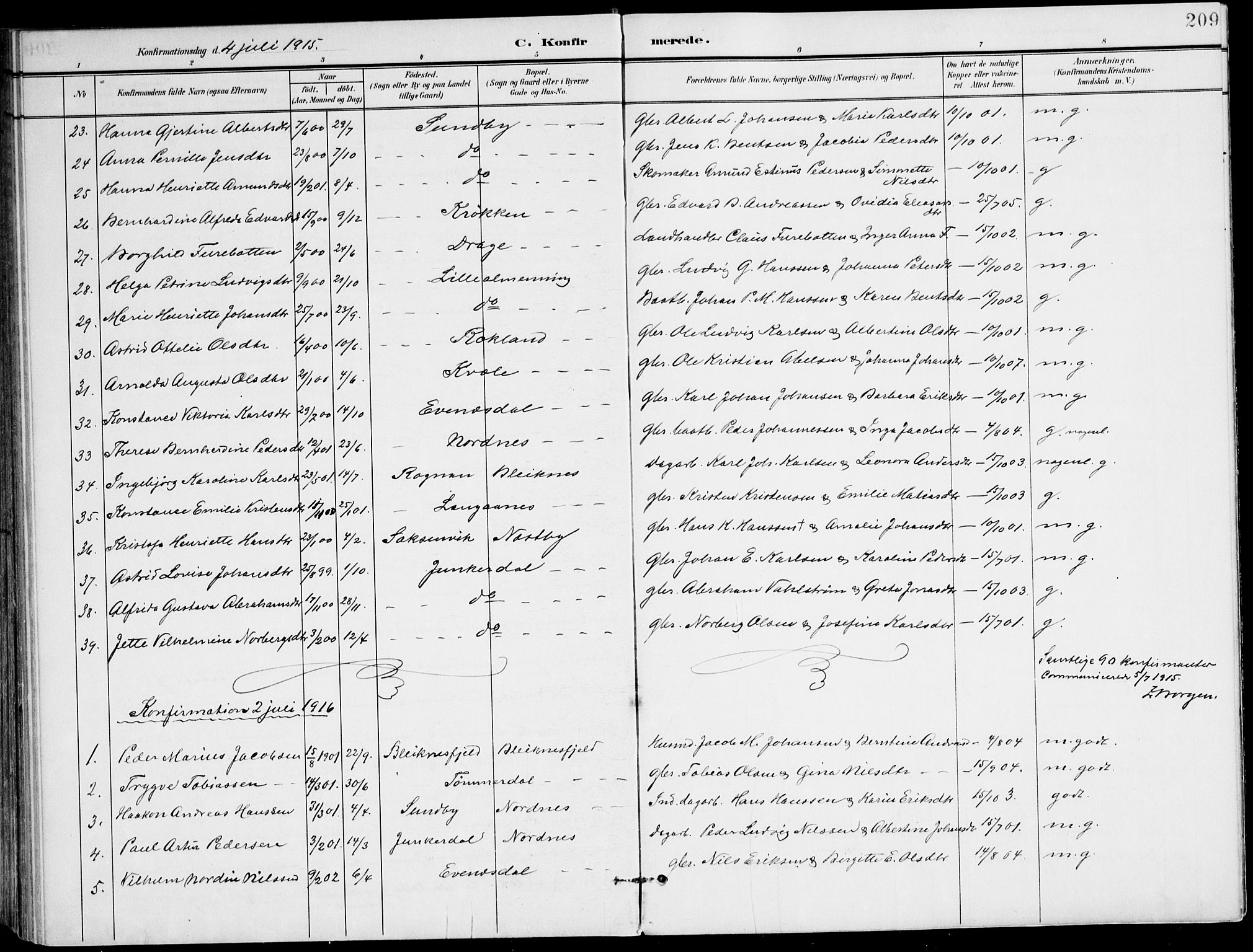 Ministerialprotokoller, klokkerbøker og fødselsregistre - Nordland, SAT/A-1459/847/L0672: Parish register (official) no. 847A12, 1902-1919, p. 209