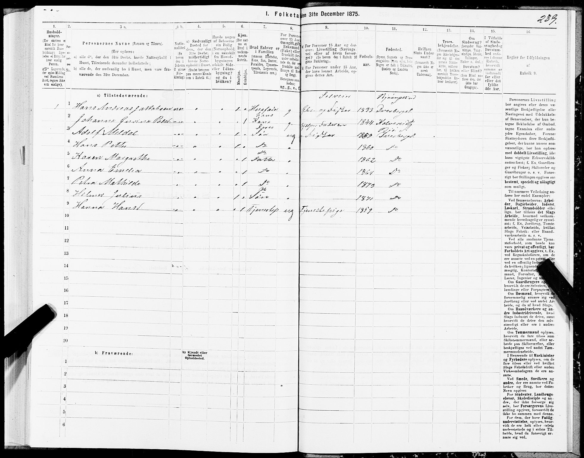 SAT, 1875 census for 1872P Dverberg, 1875, p. 1239