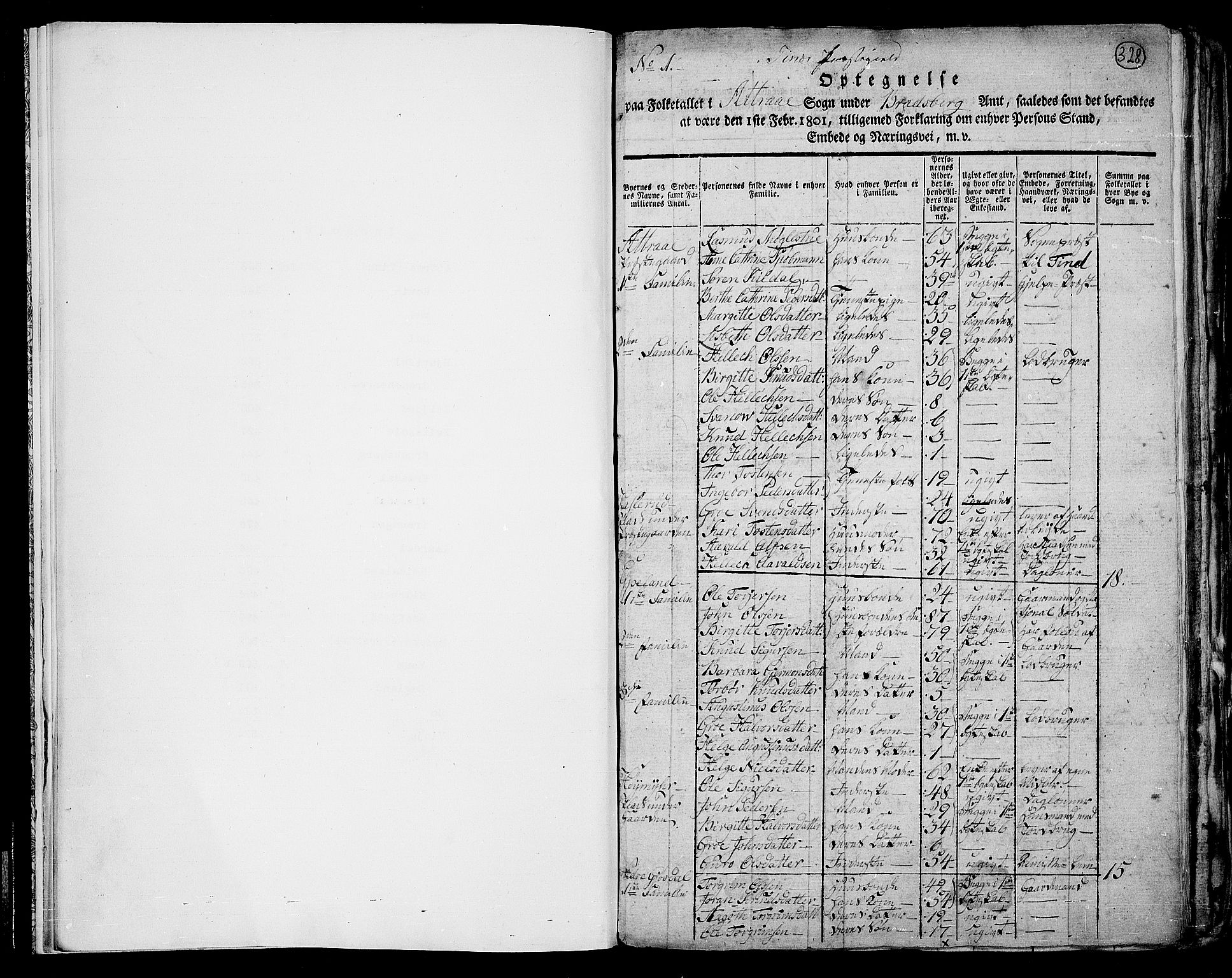RA, 1801 census for 0826P Tinn, 1801, p. 328a