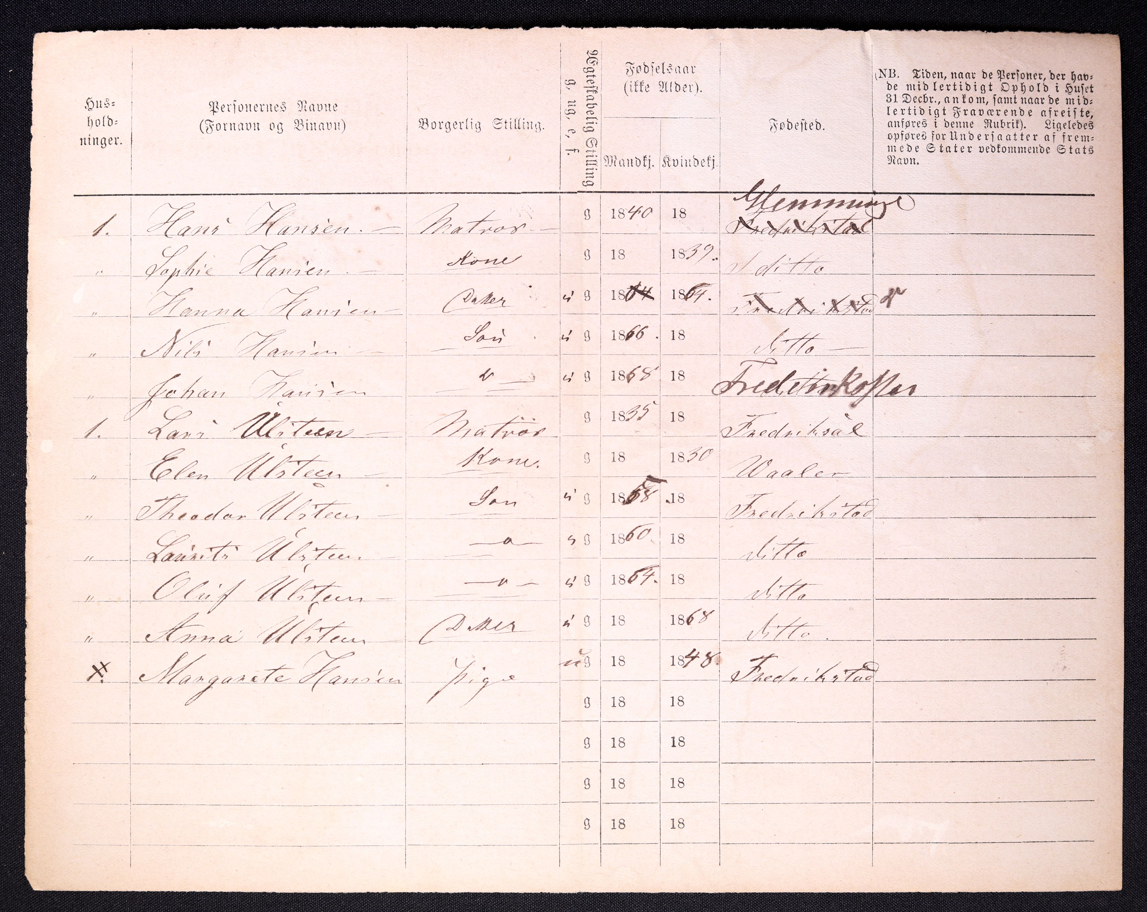 RA, 1870 census for 0103 Fredrikstad, 1870, p. 1332