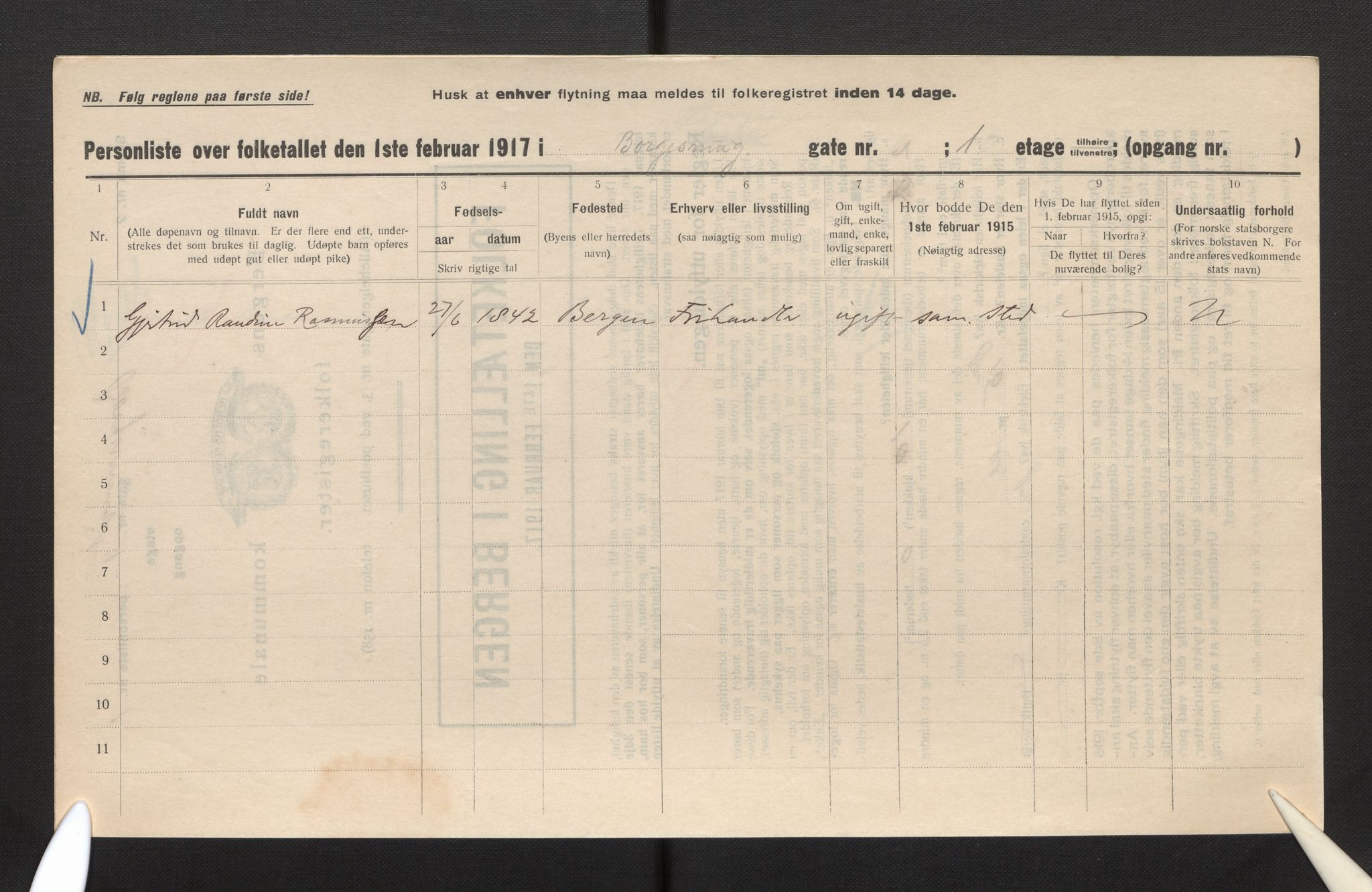 SAB, Municipal Census 1917 for Bergen, 1917, p. 3581