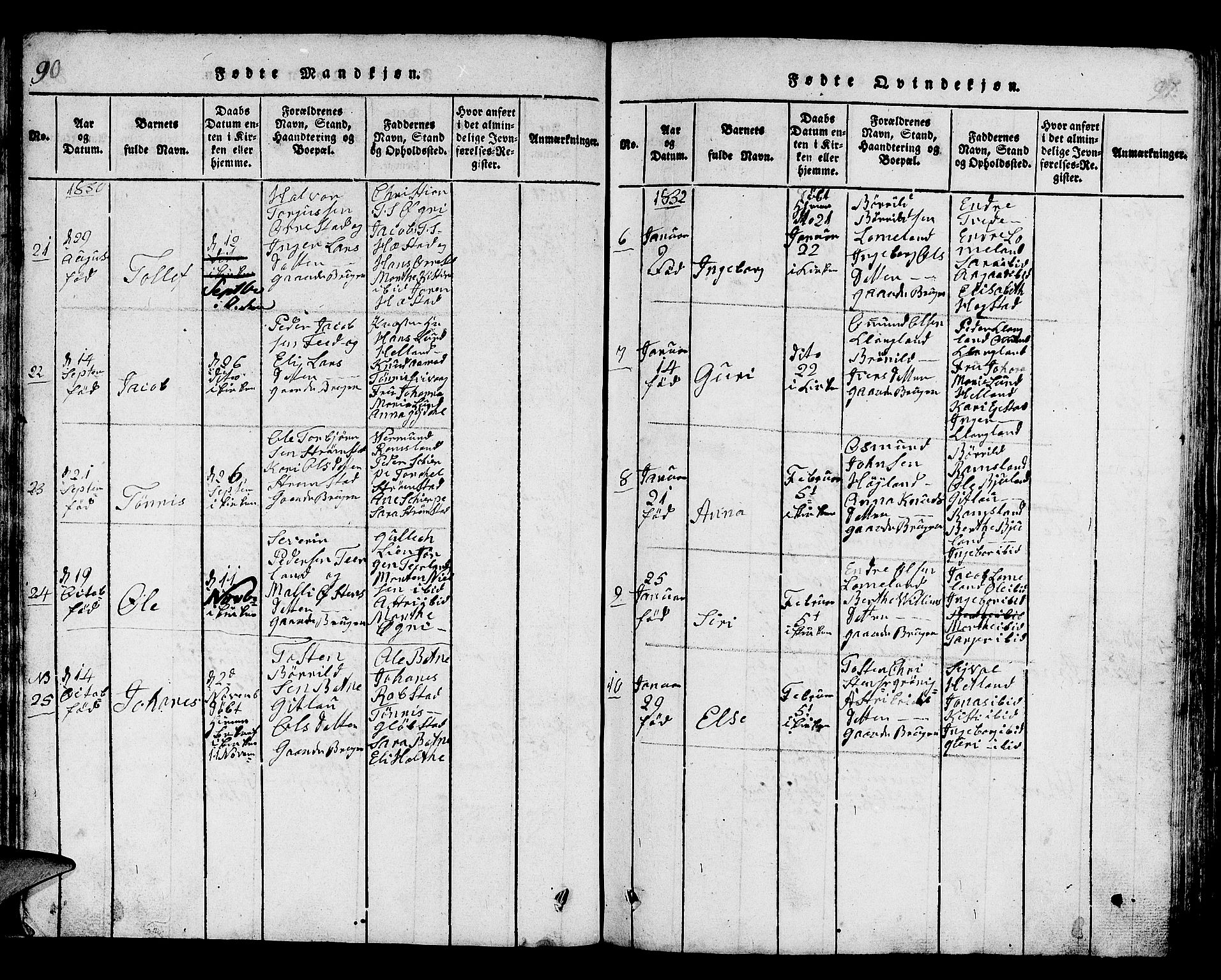 Helleland sokneprestkontor, SAST/A-101810: Parish register (copy) no. B 1, 1815-1841, p. 90-91