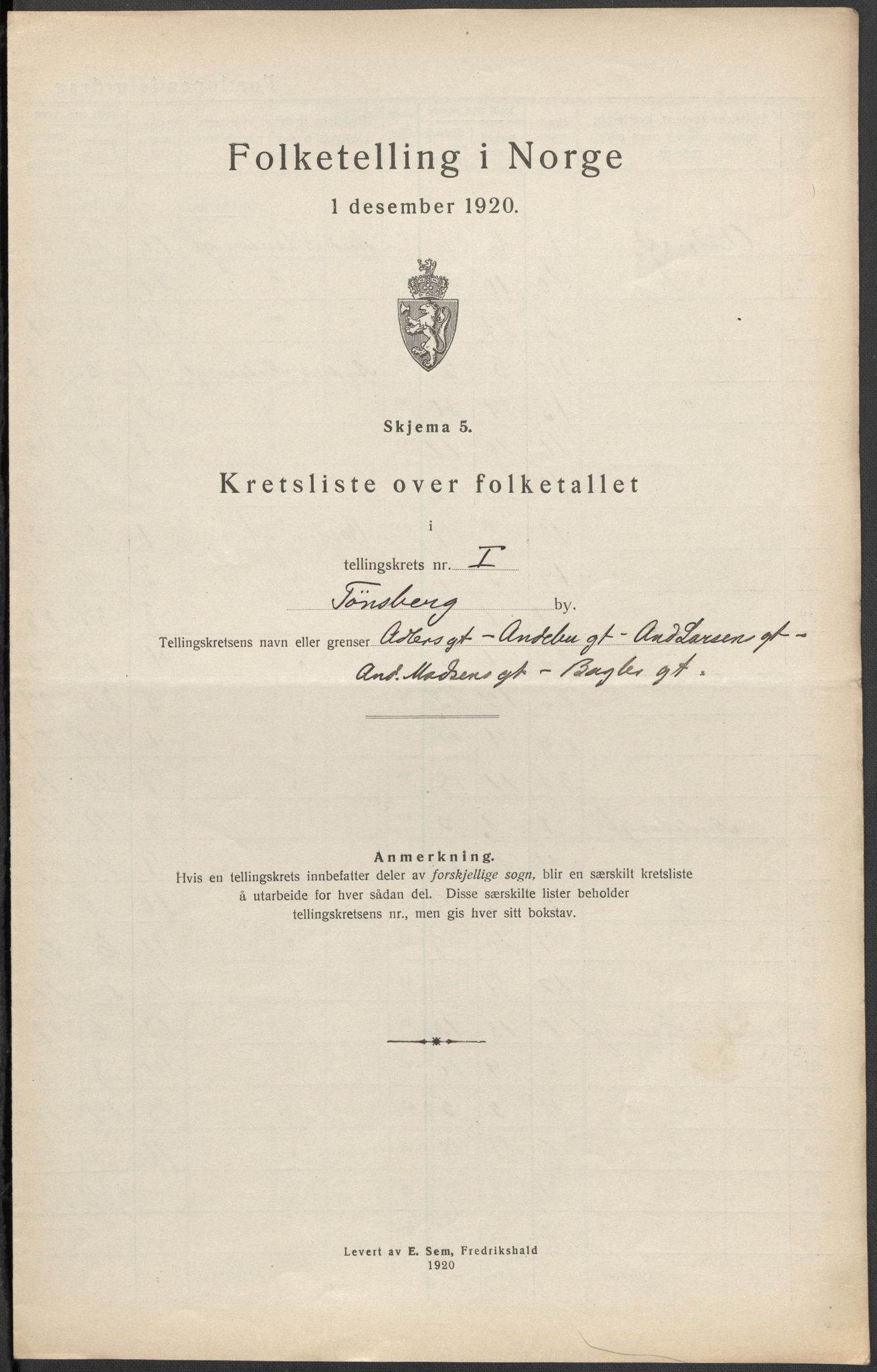 SAKO, 1920 census for Tønsberg, 1920, p. 6