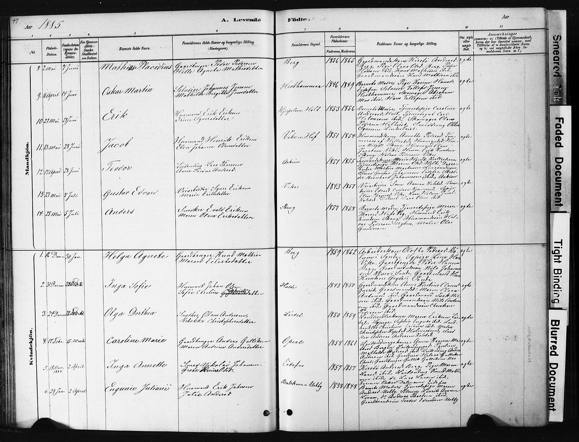 Hof kirkebøker, AV/SAKO-A-64/G/Ga/L0004: Parish register (copy) no. I 4, 1878-1930, p. 47