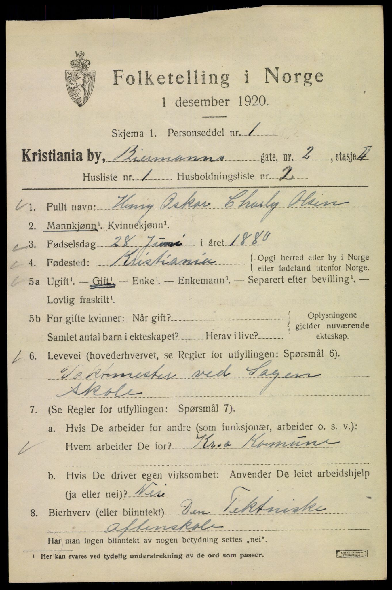 SAO, 1920 census for Kristiania, 1920, p. 155385