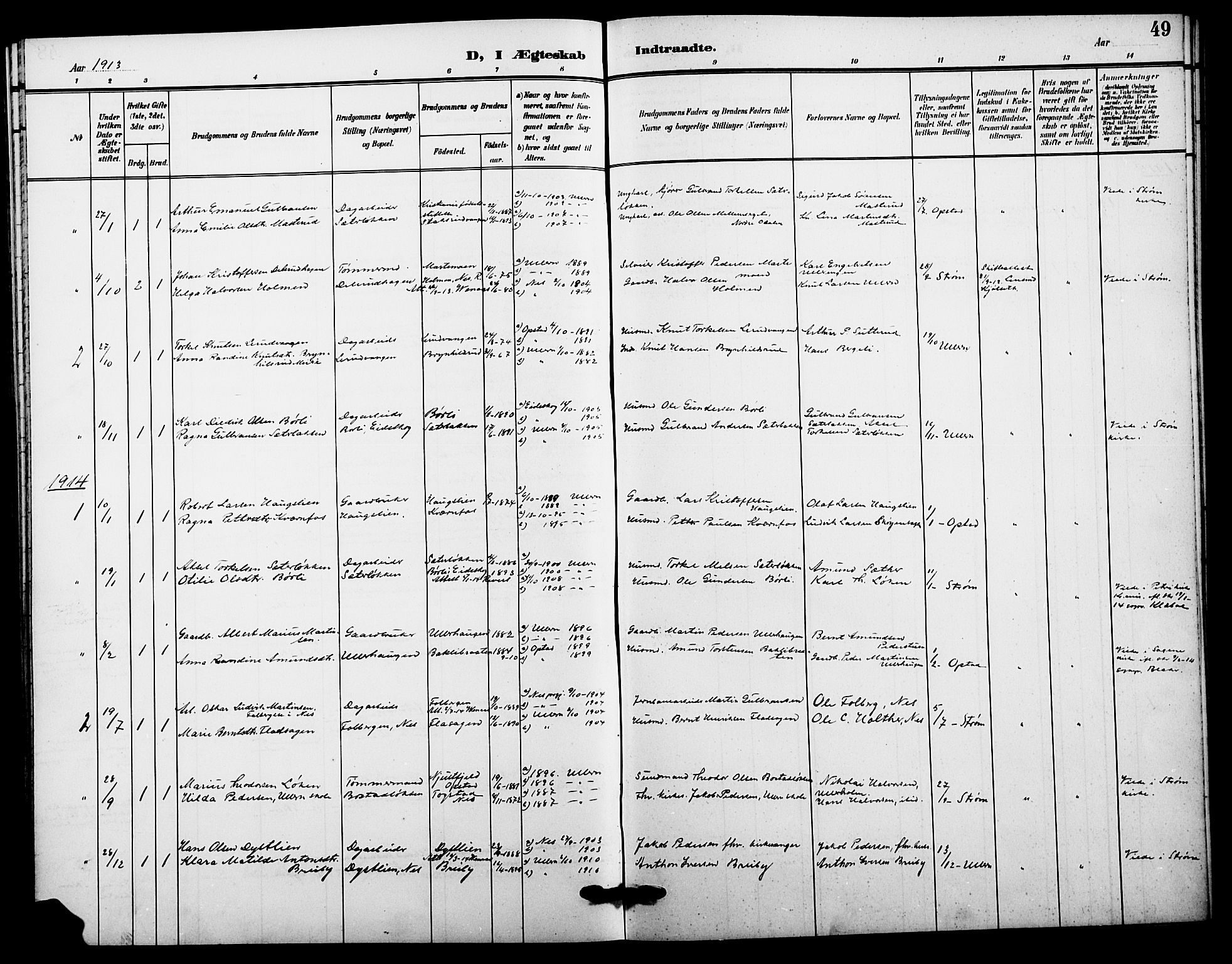 Sør-Odal prestekontor, SAH/PREST-030/H/Ha/Hab/L0007: Parish register (copy) no. 7, 1907-1915, p. 49