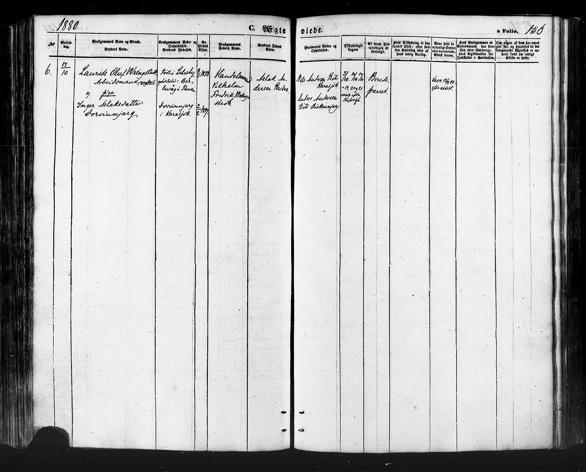 Karasjok sokneprestkontor, AV/SATØ-S-1352/H/Ha/L0001kirke: Parish register (official) no. 1, 1872-1884, p. 156