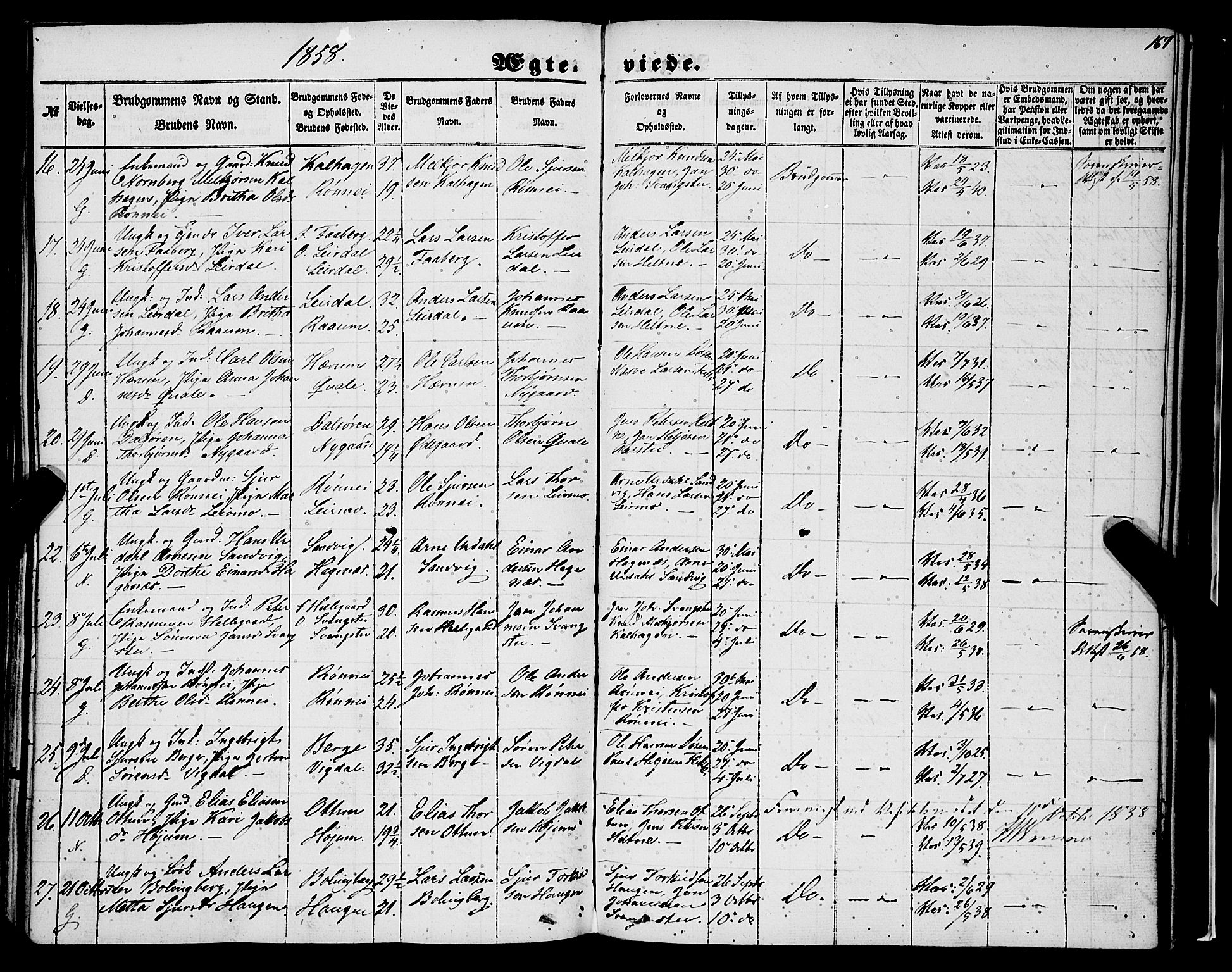 Luster sokneprestembete, AV/SAB-A-81101/H/Haa/Haaa/L0007: Parish register (official) no. A 7, 1849-1859, p. 167