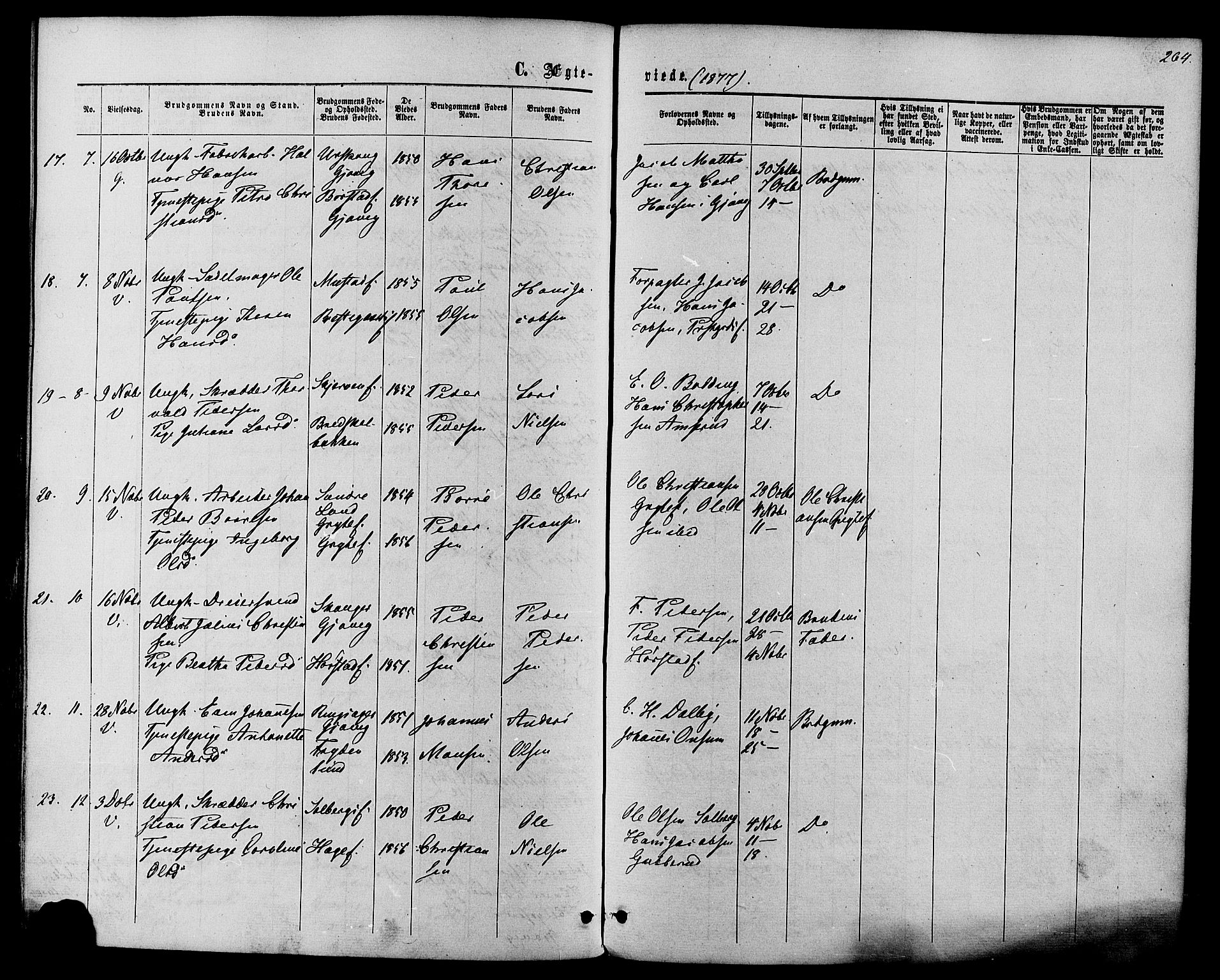 Vardal prestekontor, SAH/PREST-100/H/Ha/Haa/L0007: Parish register (official) no. 7, 1867-1878, p. 264