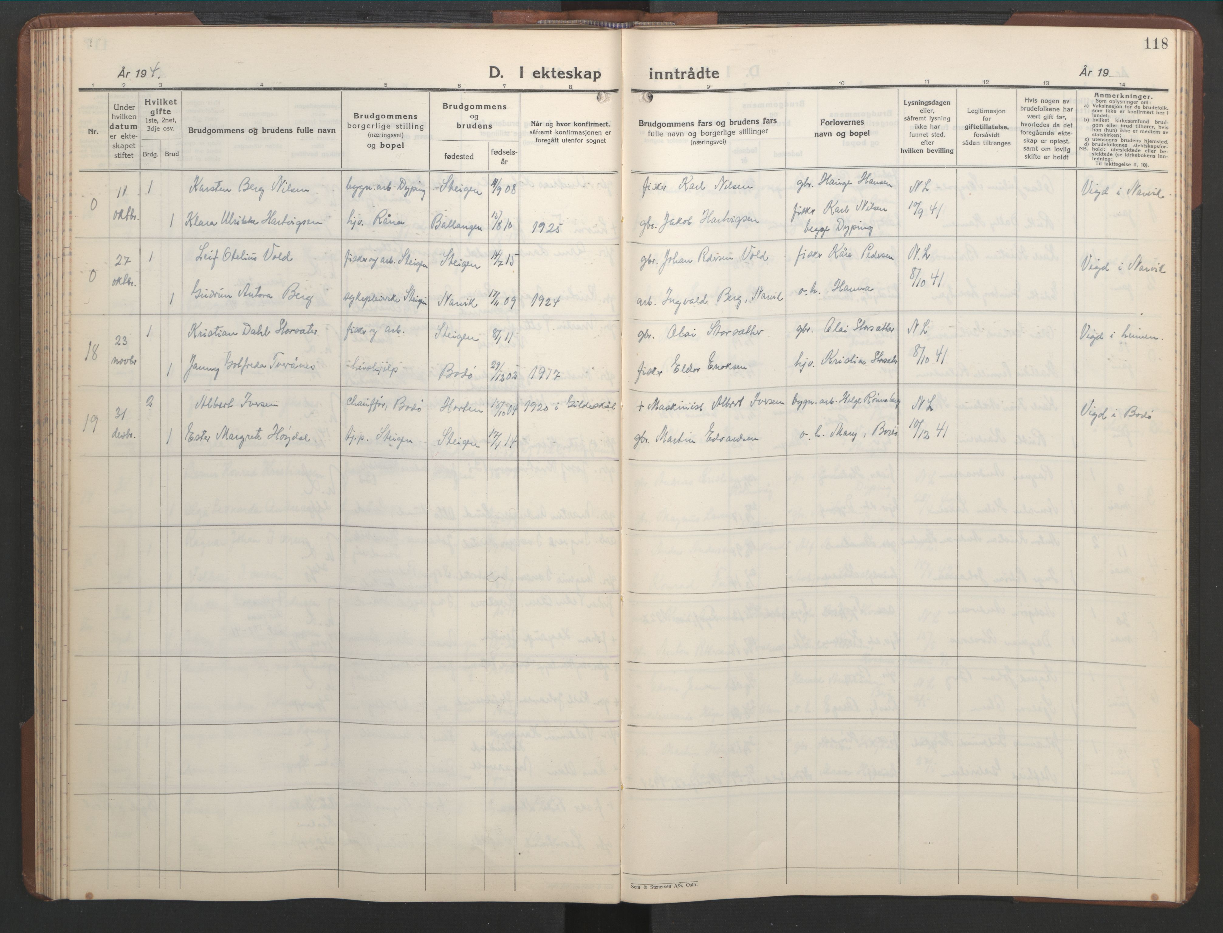 Ministerialprotokoller, klokkerbøker og fødselsregistre - Nordland, AV/SAT-A-1459/855/L0818: Parish register (copy) no. 855C07, 1935-1949, p. 118