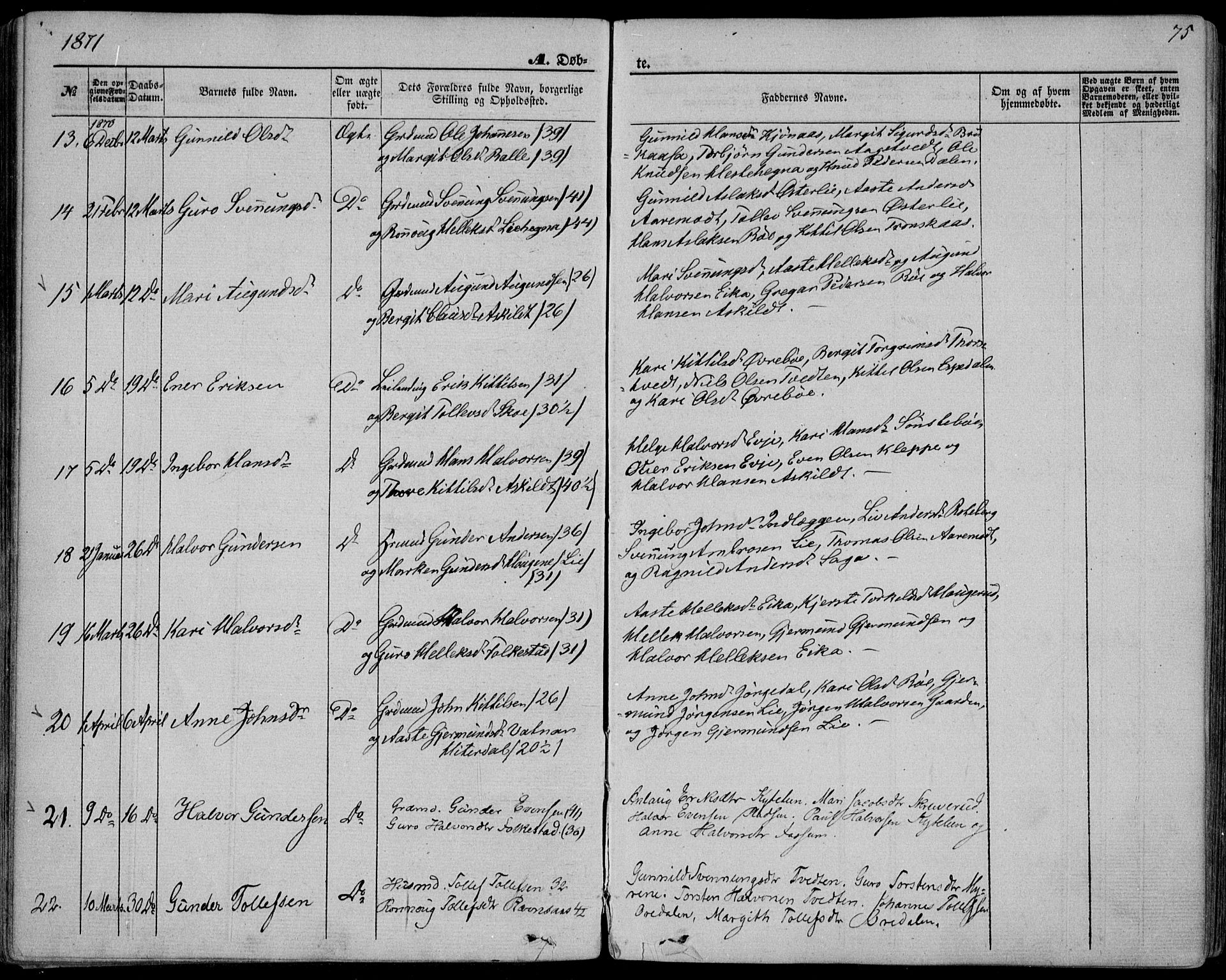 Bø kirkebøker, SAKO/A-257/F/Fa/L0009: Parish register (official) no. 9, 1862-1879, p. 75