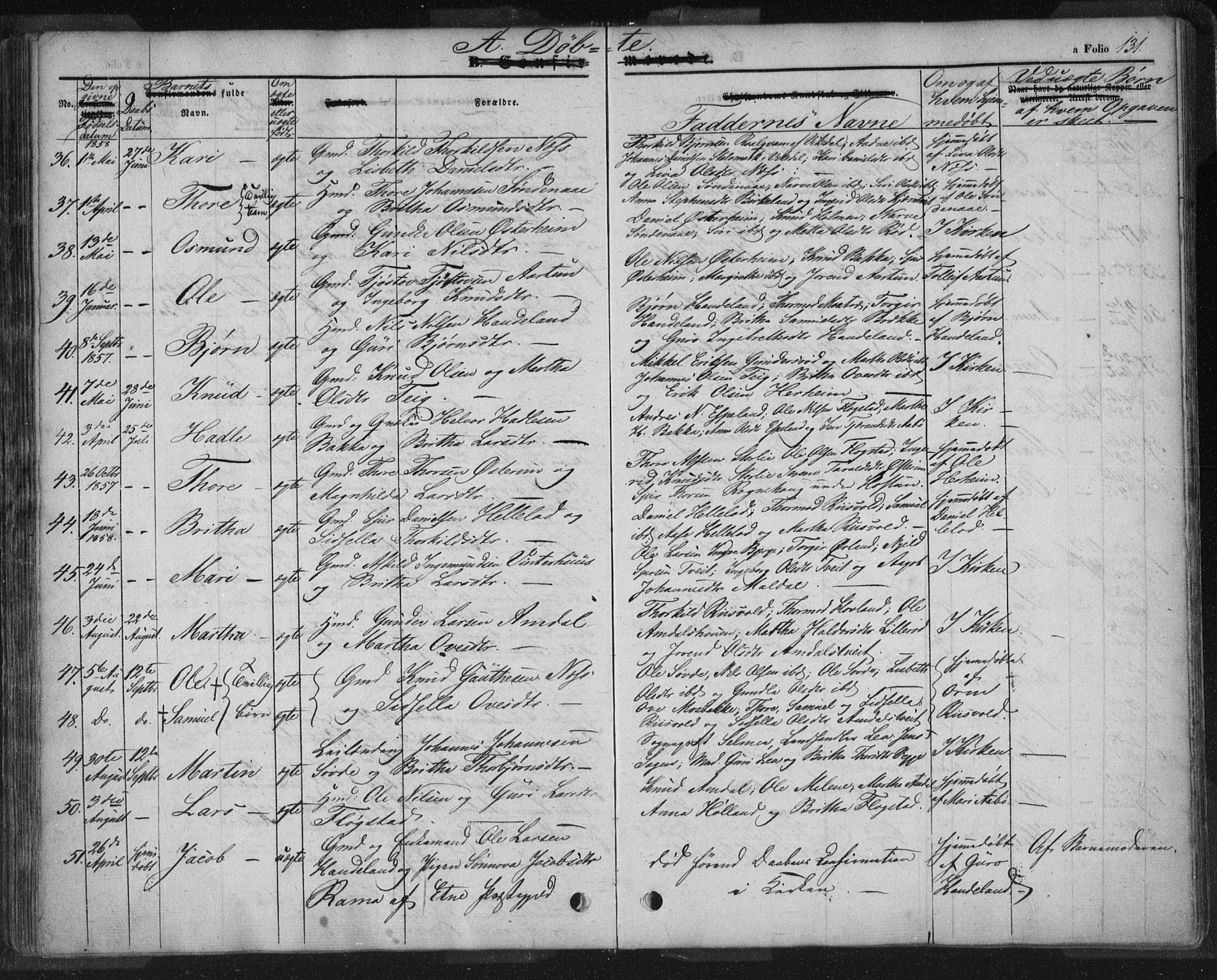 Sand sokneprestkontor, AV/SAST-A-101848/01/III/L0002: Parish register (official) no. A 2, 1838-1859, p. 131