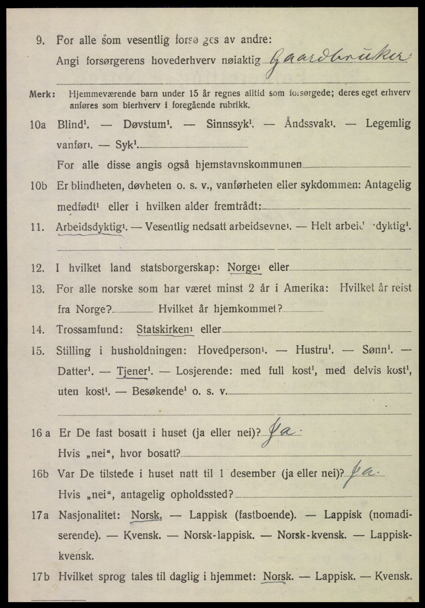 SAT, 1920 census for Kvam, 1920, p. 2706