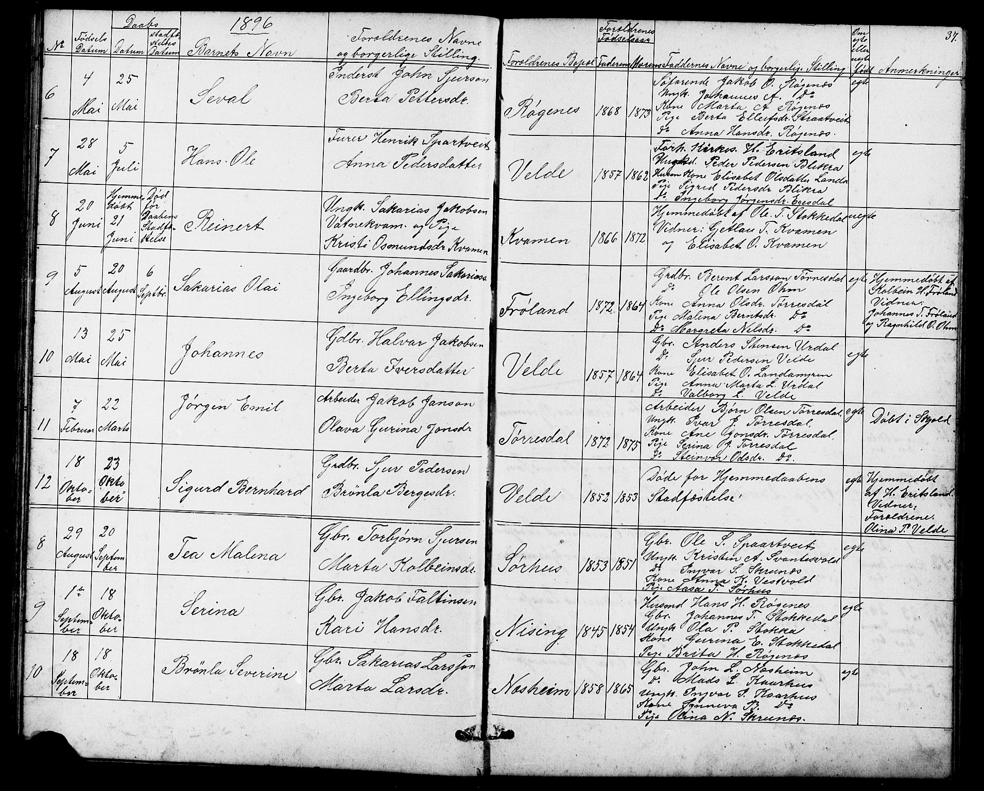 Skjold sokneprestkontor, SAST/A-101847/H/Ha/Hab/L0006: Parish register (copy) no. B 6, 1881-1913, p. 37