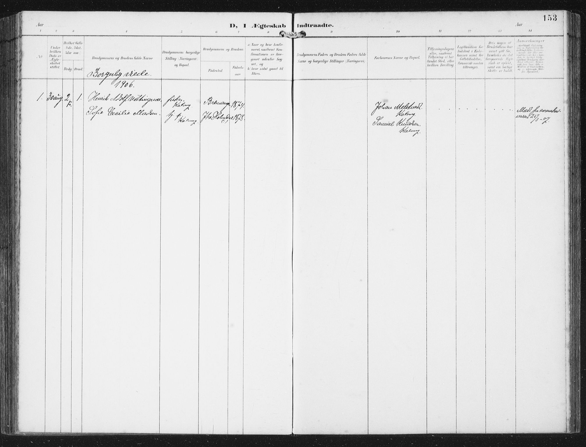 Bremanger sokneprestembete, SAB/A-82201/H/Haa/Haab/L0002: Parish register (official) no. B  2, 1896-1908, p. 153