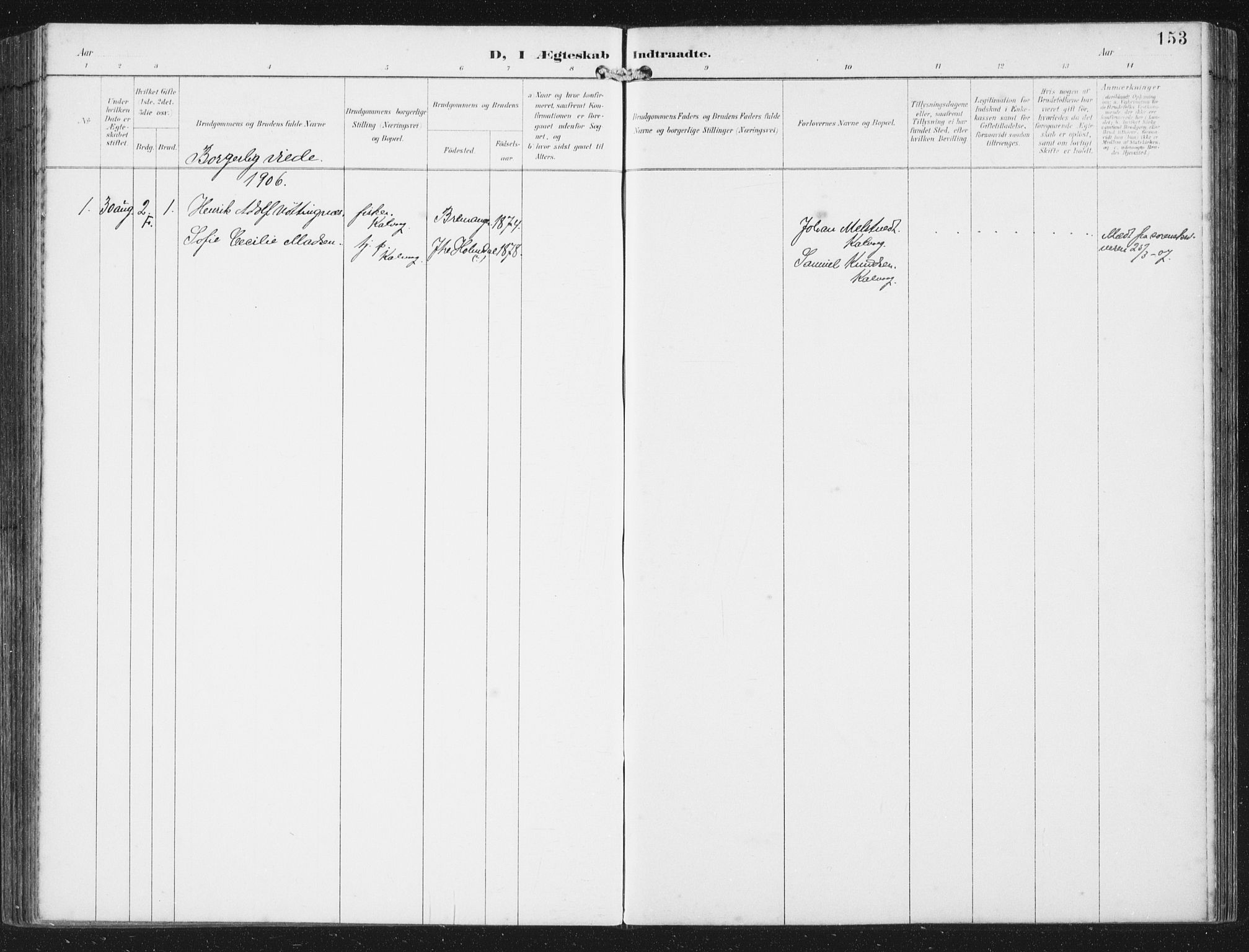 Bremanger sokneprestembete, AV/SAB-A-82201/H/Haa/Haab/L0002: Parish register (official) no. B  2, 1896-1908, p. 153