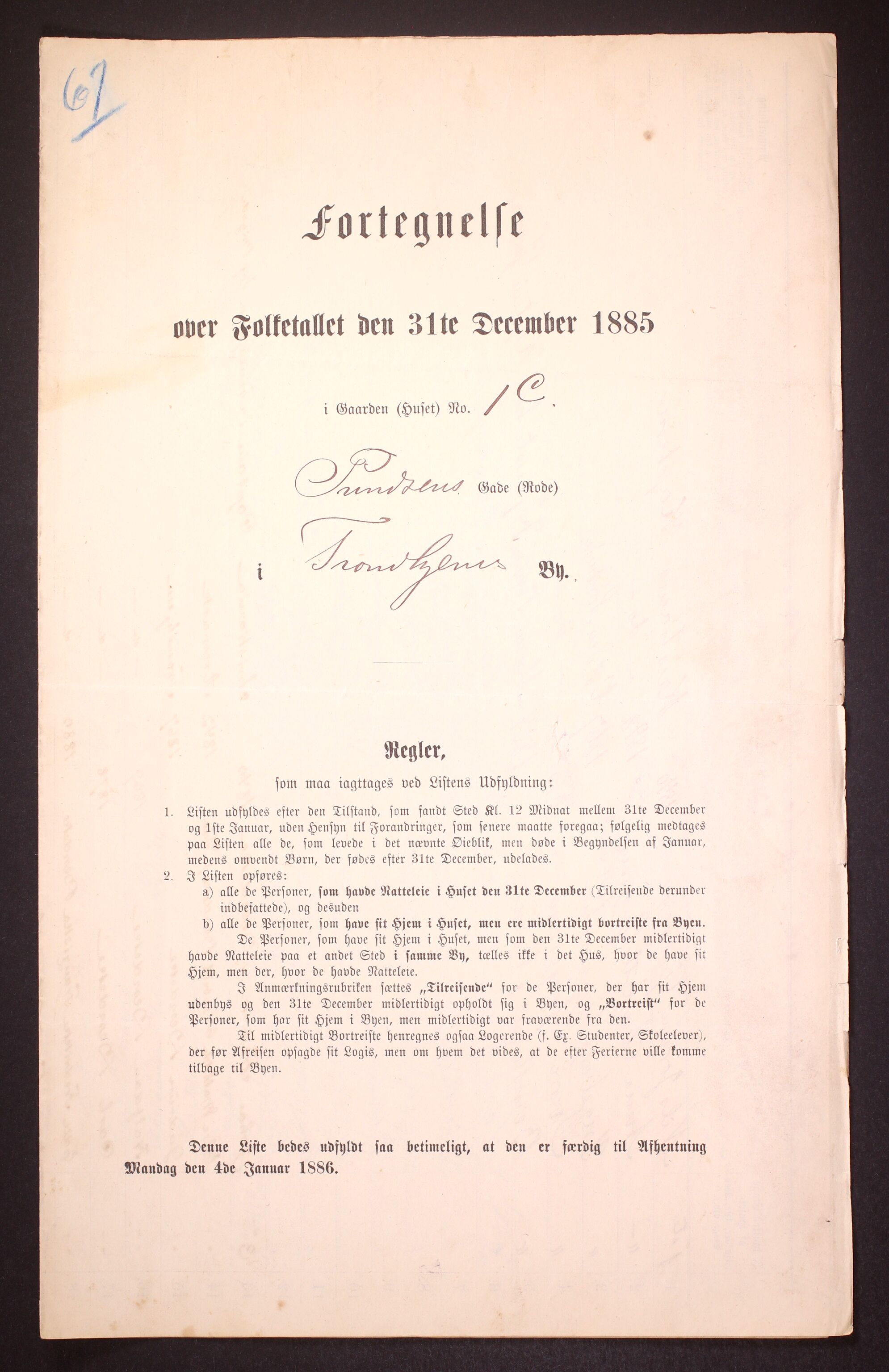 SAT, 1885 census for 1601 Trondheim, 1885, p. 1260