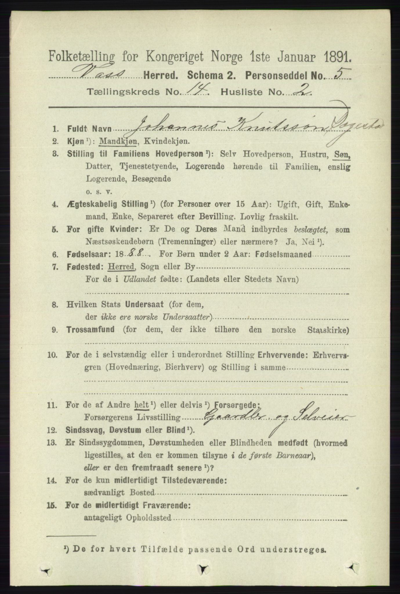 RA, 1891 census for 1235 Voss, 1891, p. 7271