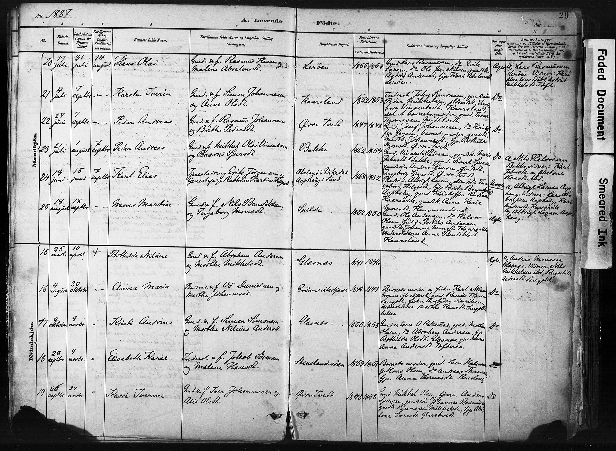 Sund sokneprestembete, AV/SAB-A-99930: Parish register (official) no. B 1, 1882-1907, p. 29